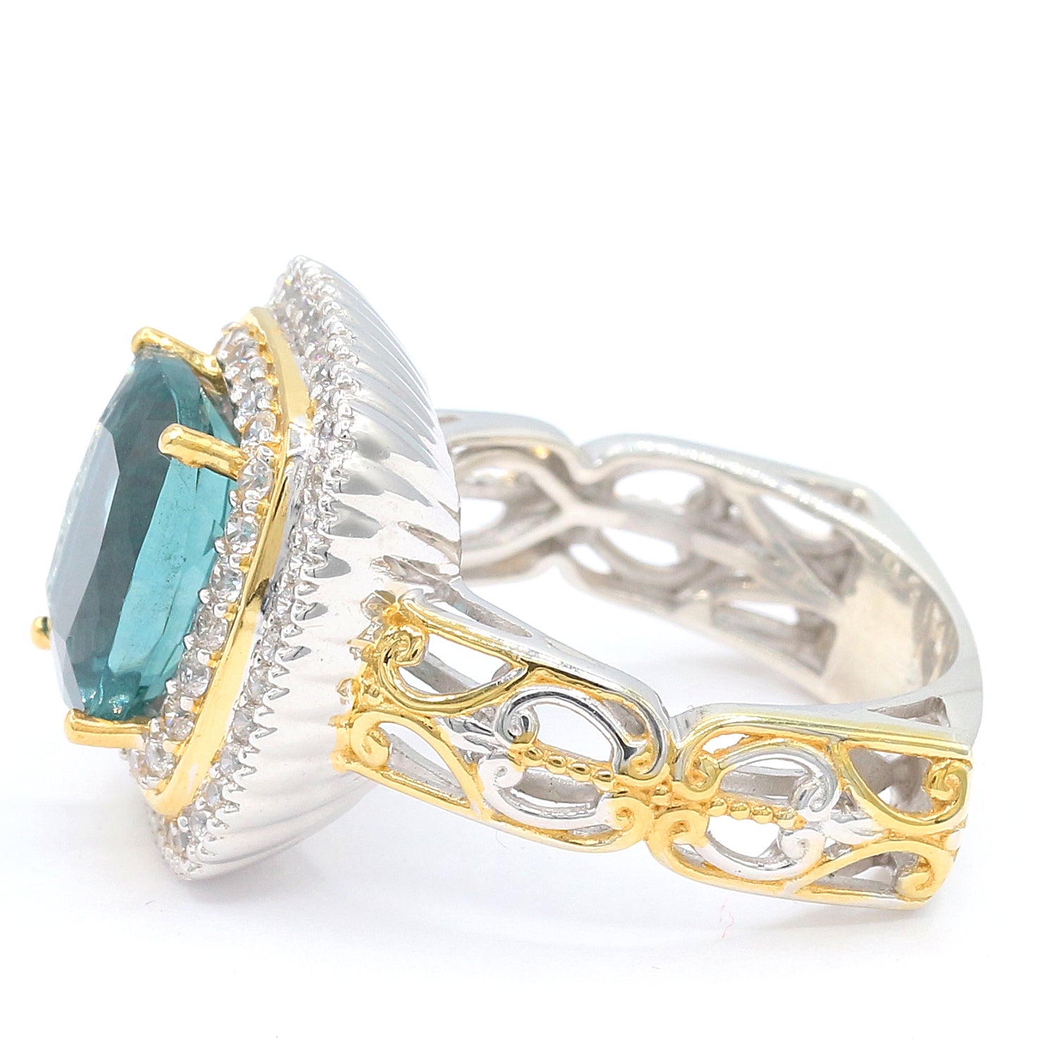 Gems en Vogue 6.41ct Teal Fluorite & White Zircon Double Halo Ring