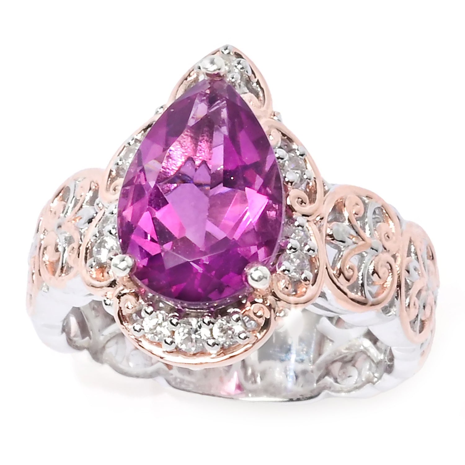 Gems en Vogue 3.90ctw Fuchsia Pink Fluorite & White Zircon Ring