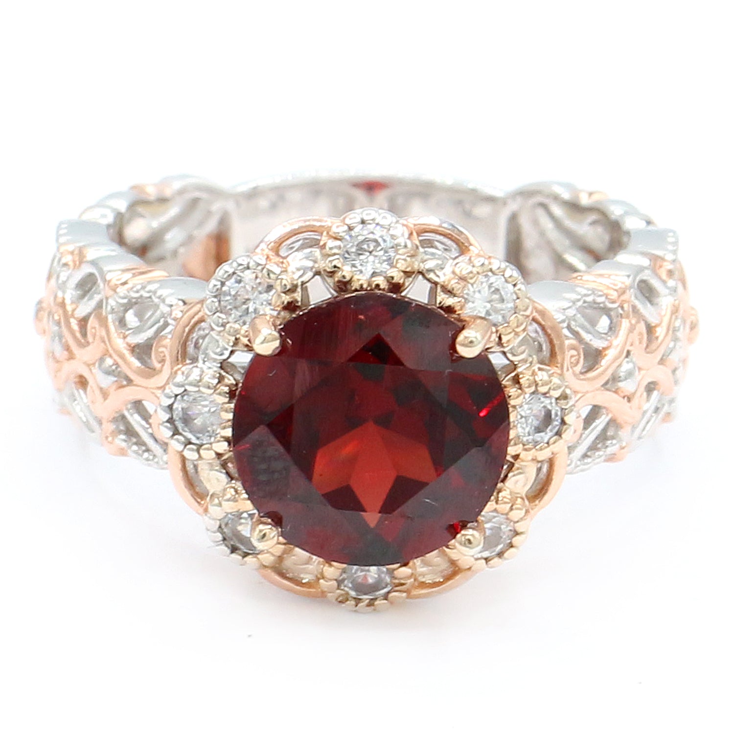 Gems en Vogue 3.48ctw Almandine Garnet & White Zircon Ring