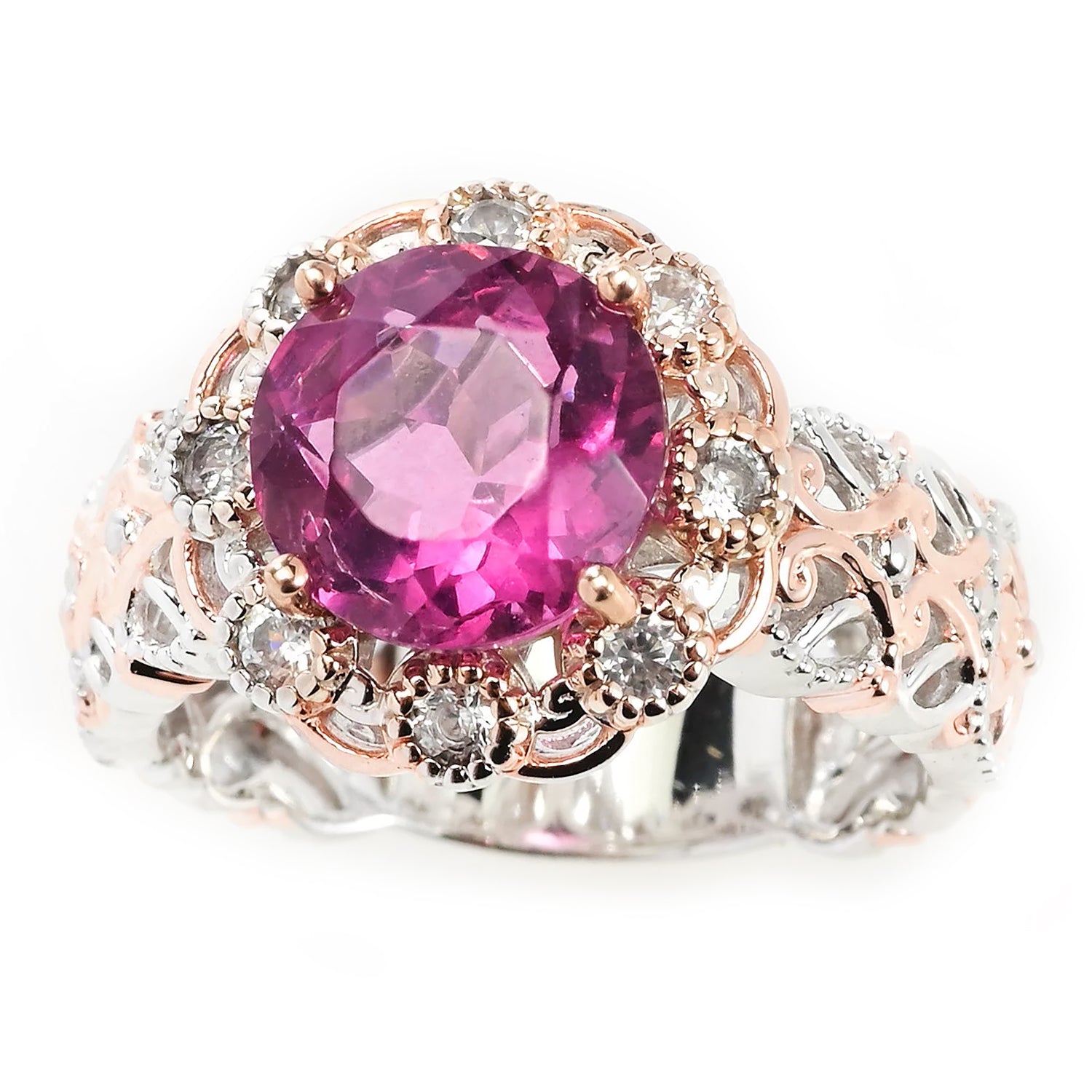 Gems en Vogue 3.80ctw Fuchsia Pink Fluorite & White Zircon Ring