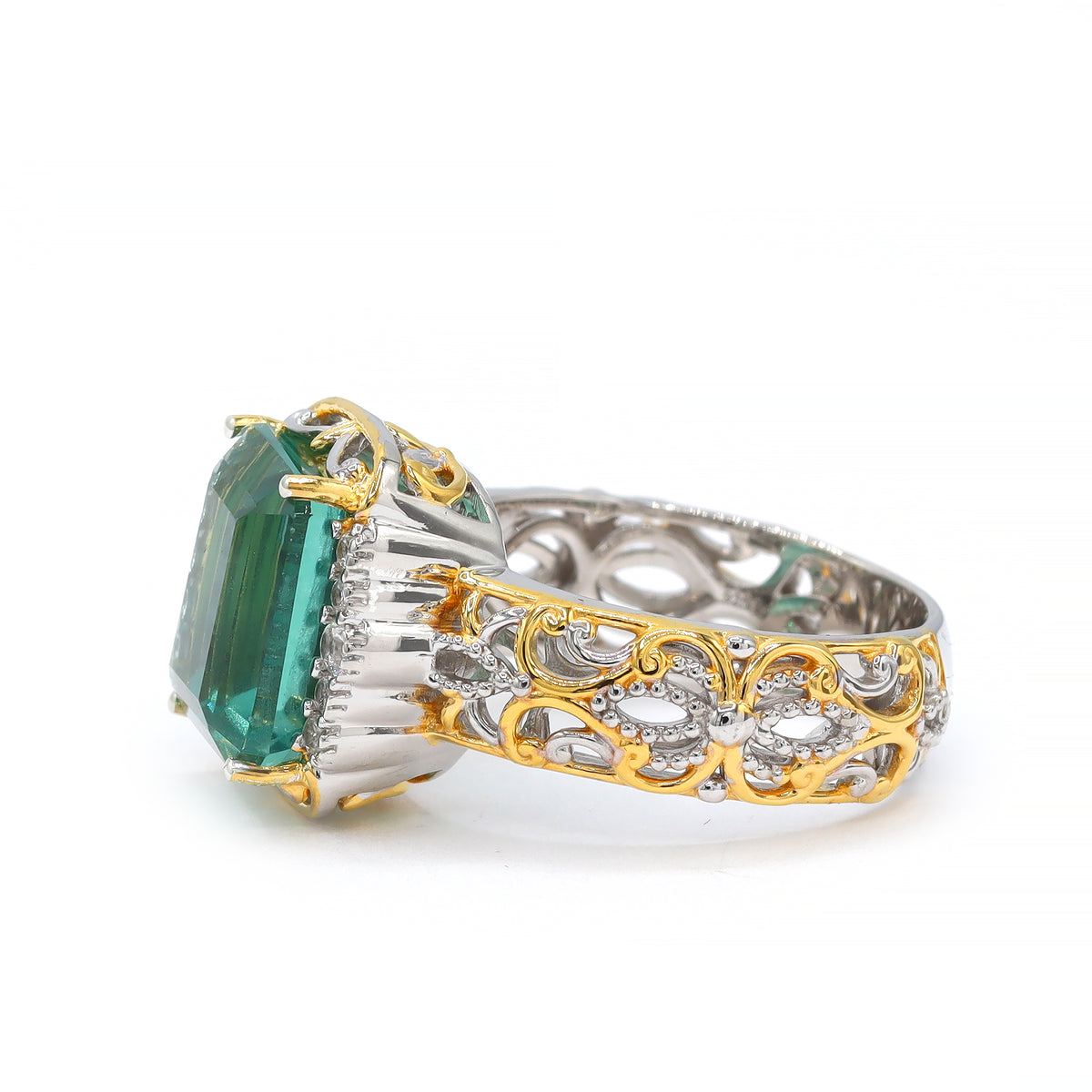 Gems en Vogue One-of-a-Kind 24K Palladium Silver 5.09ct Teal Fluorite & White Zircon Ring