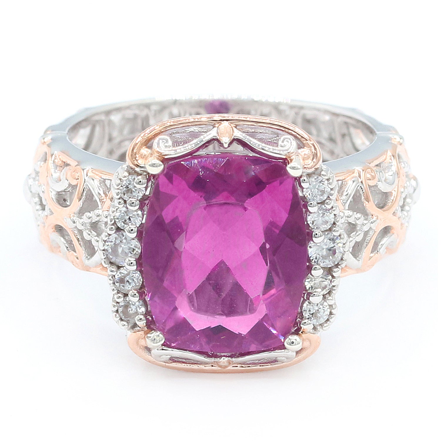 Gems en Vogue 5.06ctw Fuchsia Pink Fluorite & White Zircon Ring