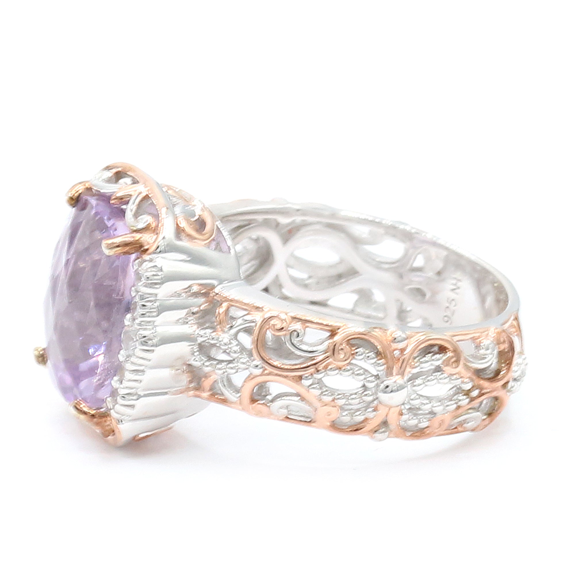 Gems en Vogue 18K Palladium Silver 4.03ctw Cushion Pink Amethyst & White Zircon Ring