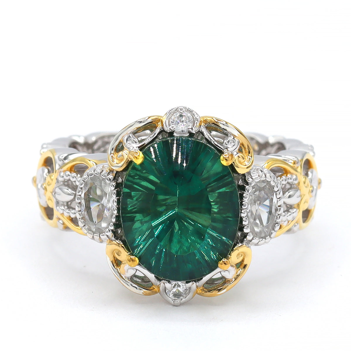 Gems en Vogue One-of-a-Kind 24K Palladium Silver 5.12ct Teal Fluorite & White Zircon Ring