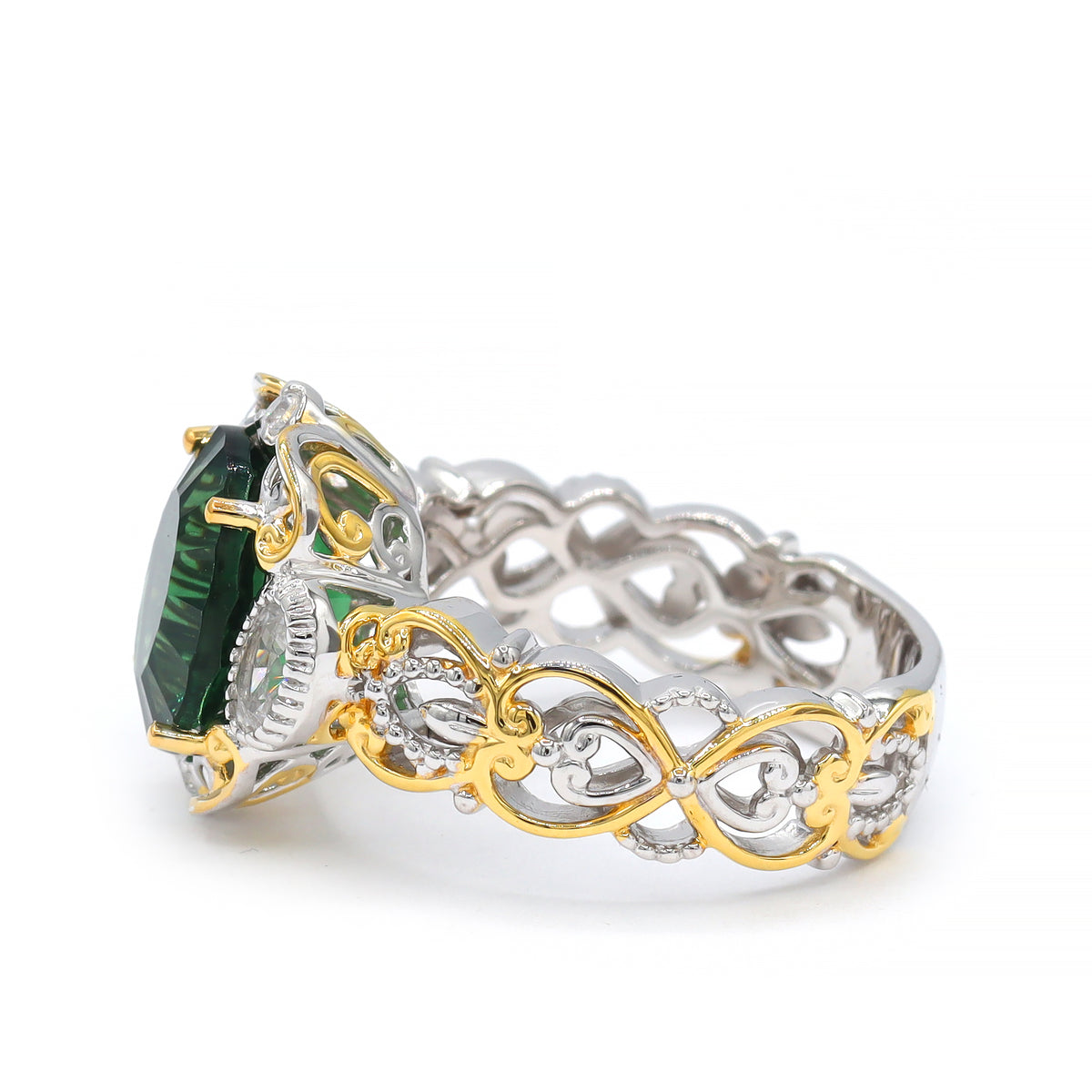 Gems en Vogue One-of-a-Kind 24K Palladium Silver 5.12ct Teal Fluorite & White Zircon Ring