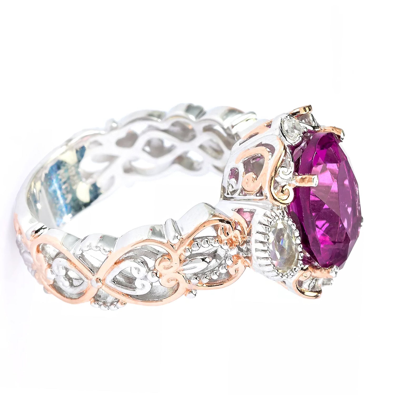 Gems en Vogue 5.01ctw Fuchsia Pink Fluorite, White Topaz & Zircon Ring