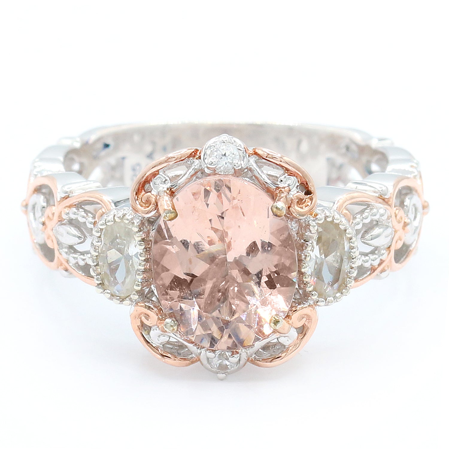 Gems en Vogue 4.19ctw Pink Morganite, White Topaz & White Zircon Ring