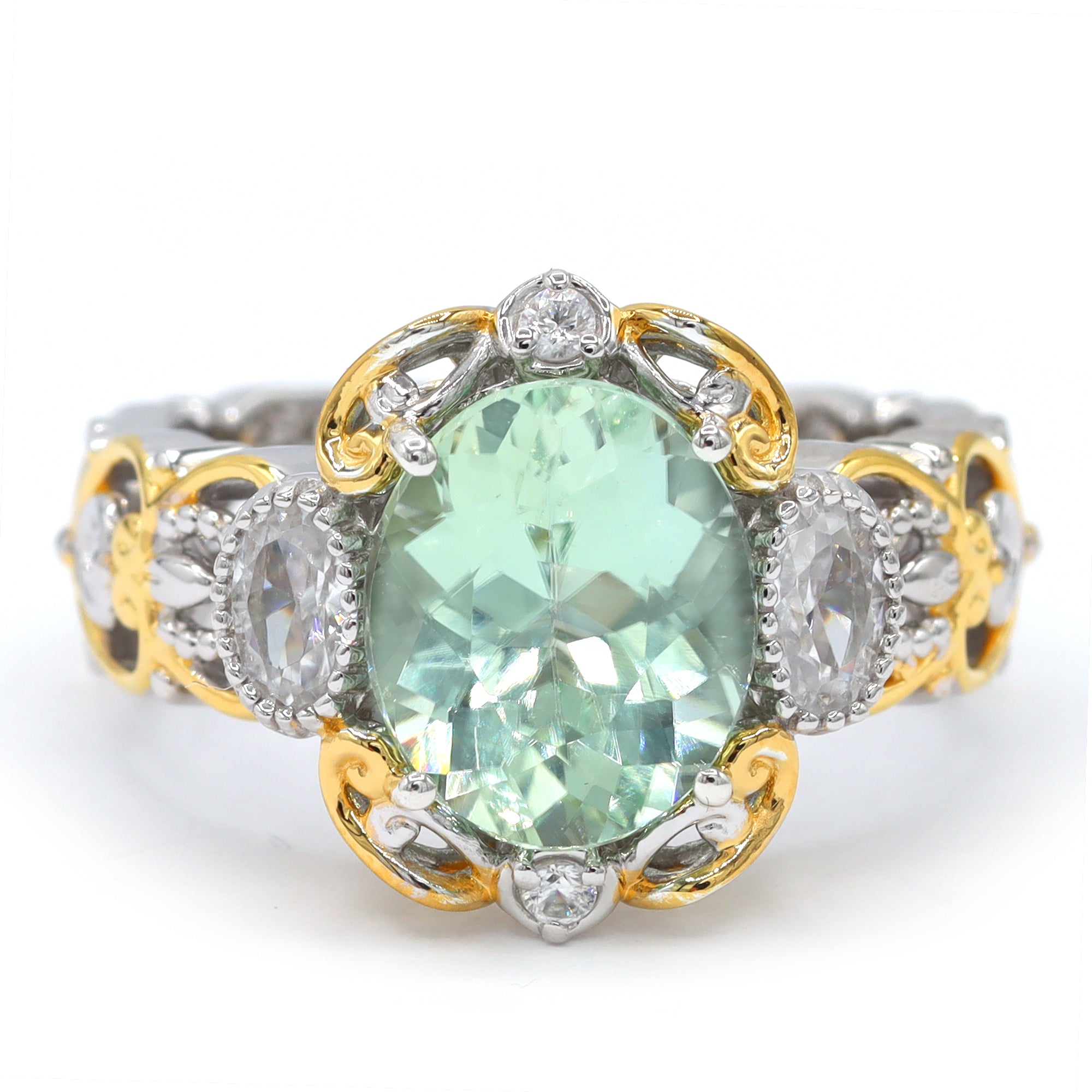 Gems en Vogue One-of-a-Kind 24K Palladium Silver 4.34ctw Amblygonite & White Zircon Ring