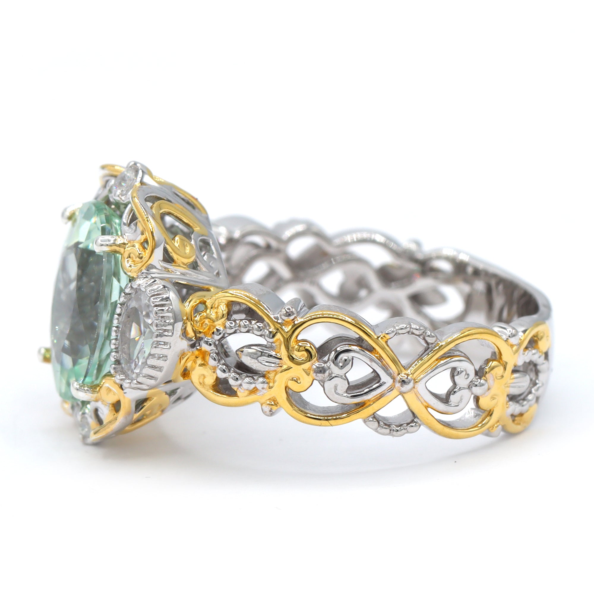 Gems en Vogue One-of-a-Kind 24K Palladium Silver 4.34ctw Amblygonite & White Zircon Ring