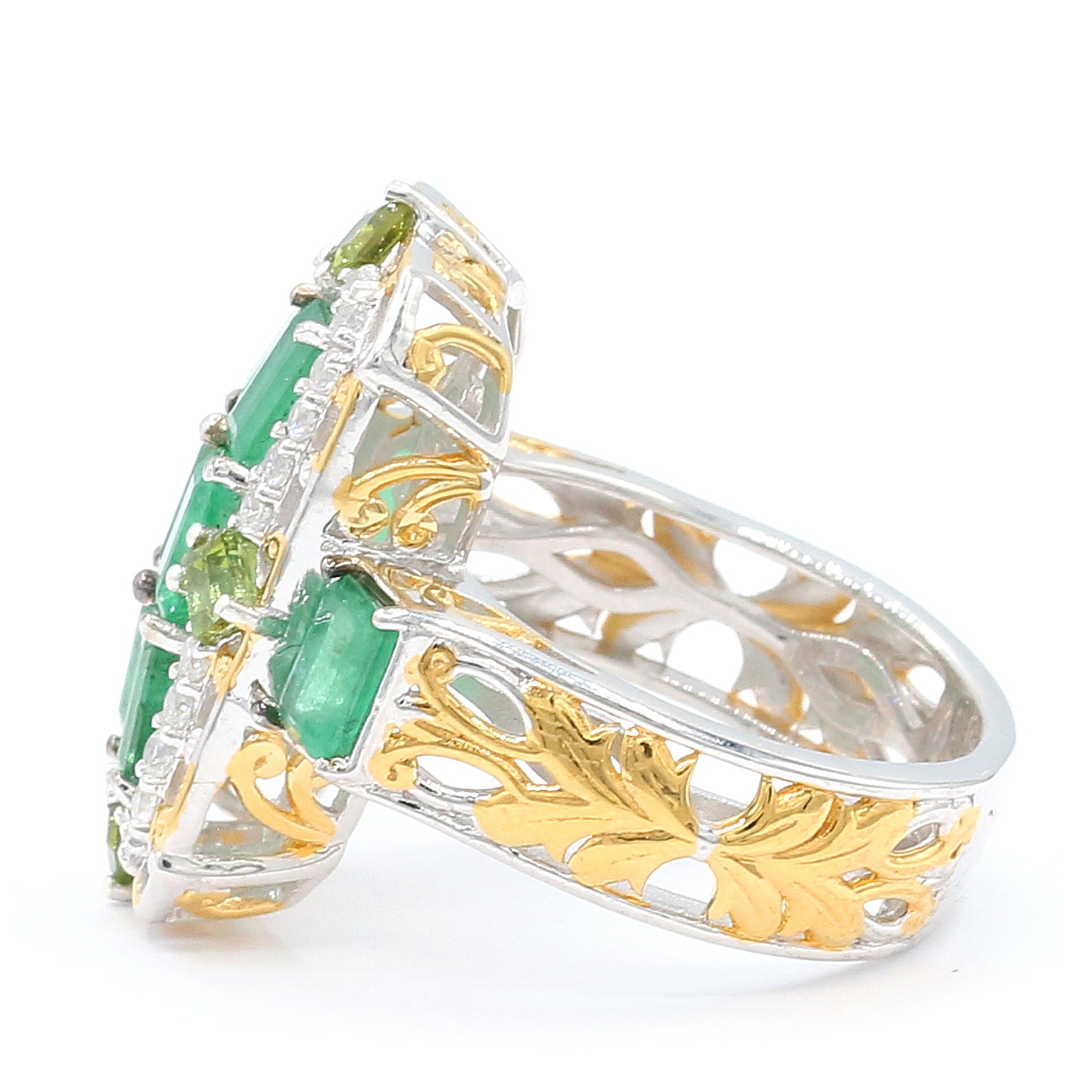 Gems en Vogue 3.52ctw Emerald, Green Tourmaline & White Zircon Ring