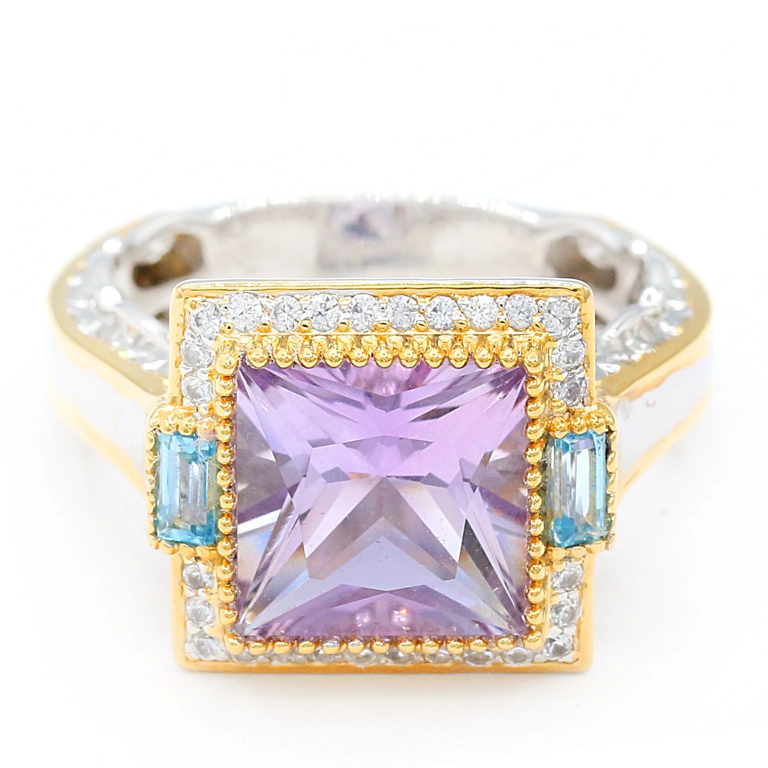 Gems en Vogue One-of-a-Kind 7.21ctw Pink Amethyst, Sky Blue Topaz & White Zircon Ring