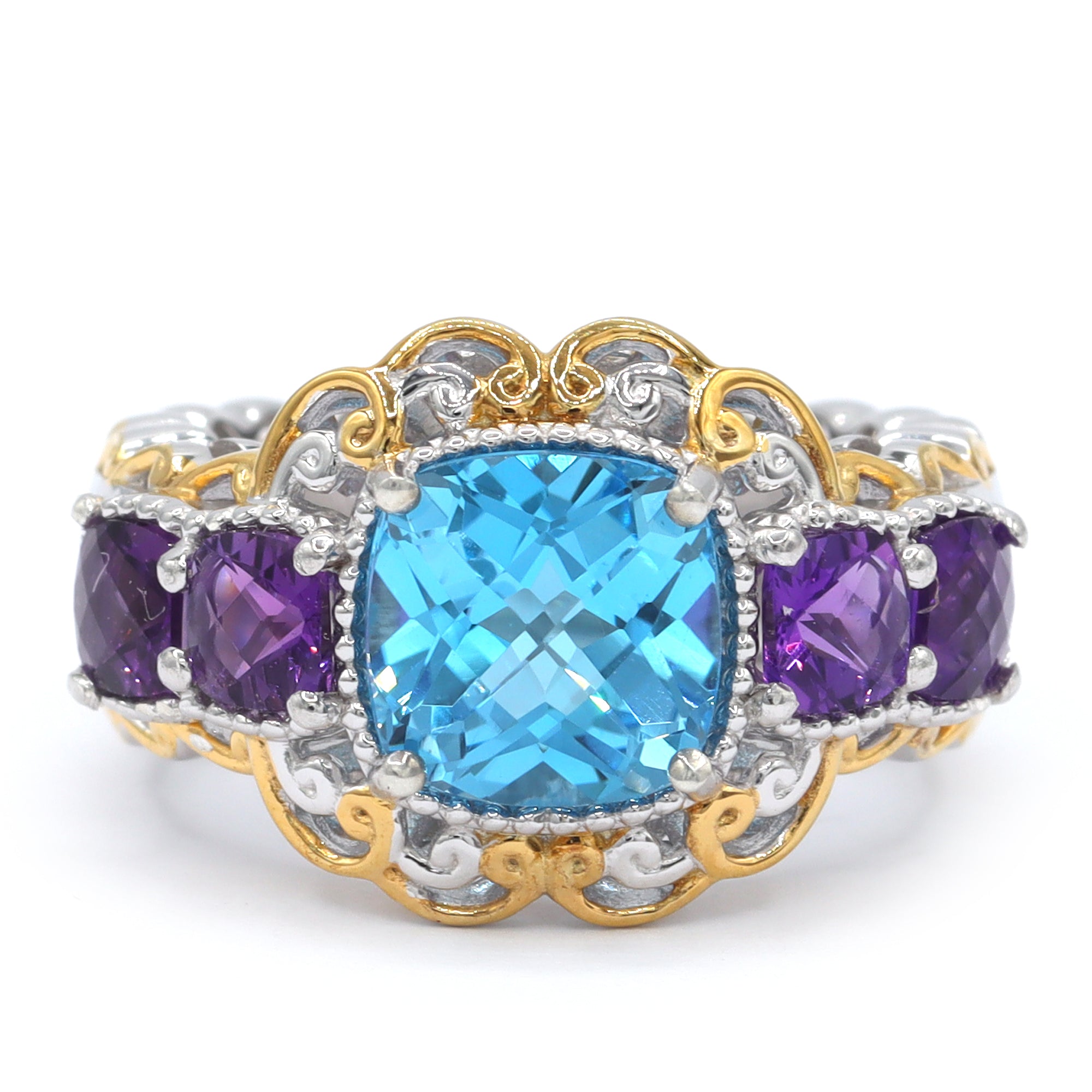 Bague en topaze bleue suisse taille coussin de 4,16 carats Gems en Vogue