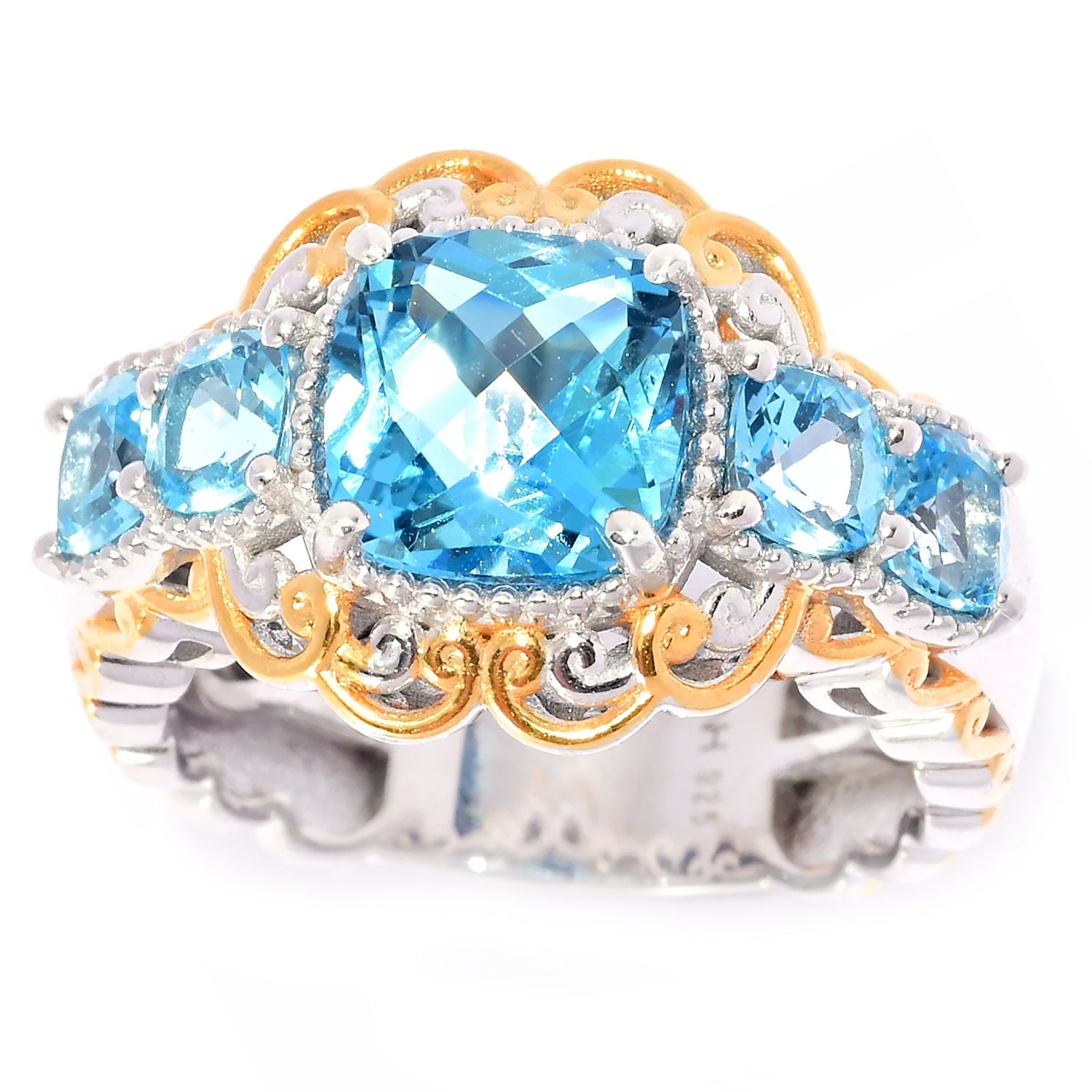 Gems en Vogue 4.16ctw Cushion Swiss Blue Topaz Ring