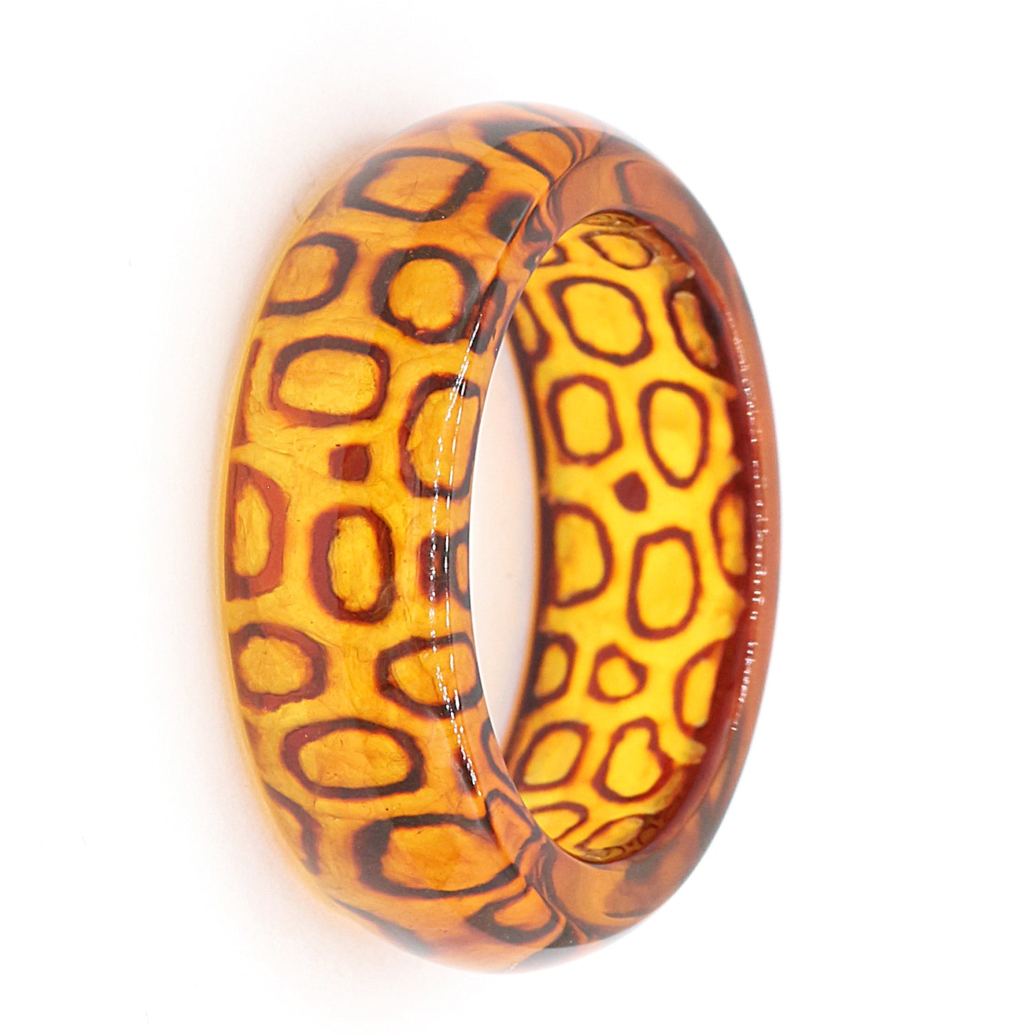 Limited Collection Gems en Vogue One-of-a-Kind Carved Baltic Amber "Leopard Pattern" Band Eternity Ring (this ring cannot be sized)