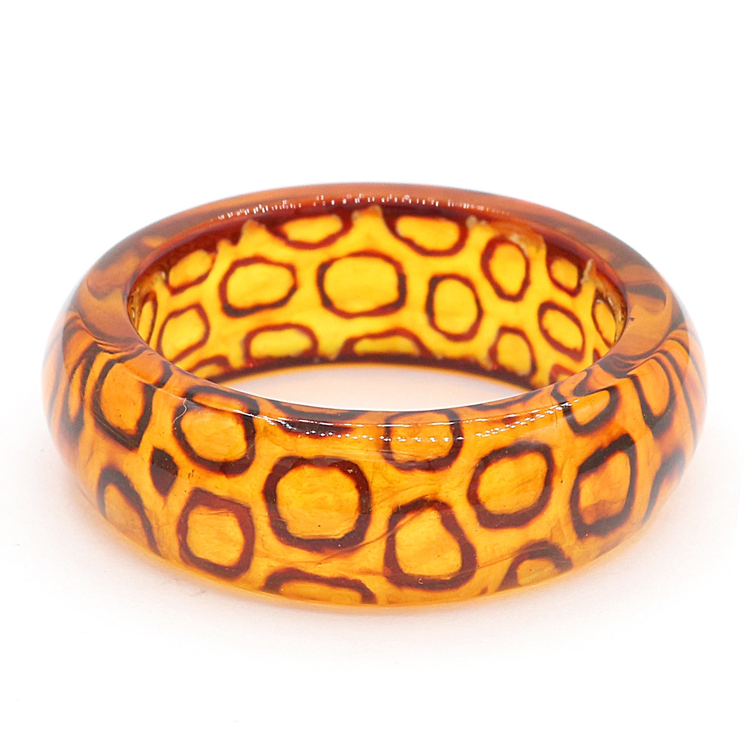 Limited Collection Gems en Vogue One-of-a-Kind Carved Baltic Amber "Leopard Pattern" Band Eternity Ring (this ring cannot be sized)