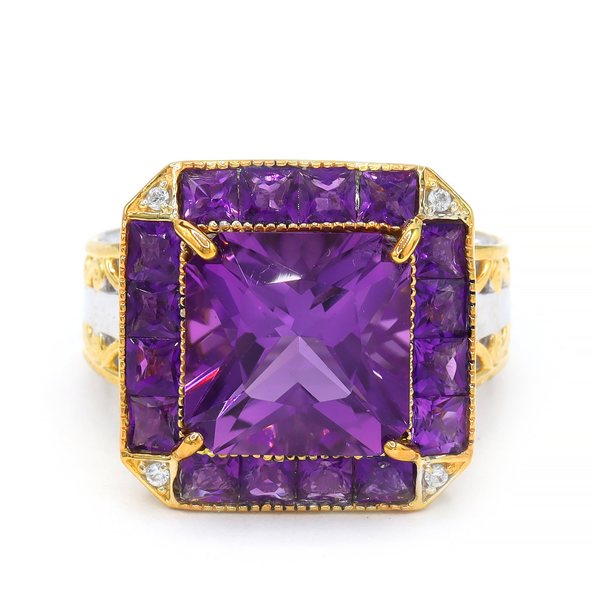 Gems en Vogue One-of-a-Kind 24K Palladium Silver 9.81ctw Namibian Amethyst & White Zircon Ring