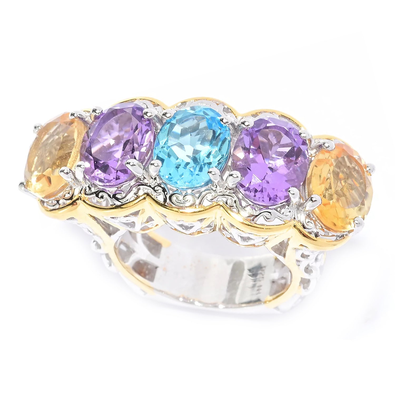 Gems en Vogue 8.93ctw Multi Gemstones Five Stone Ring