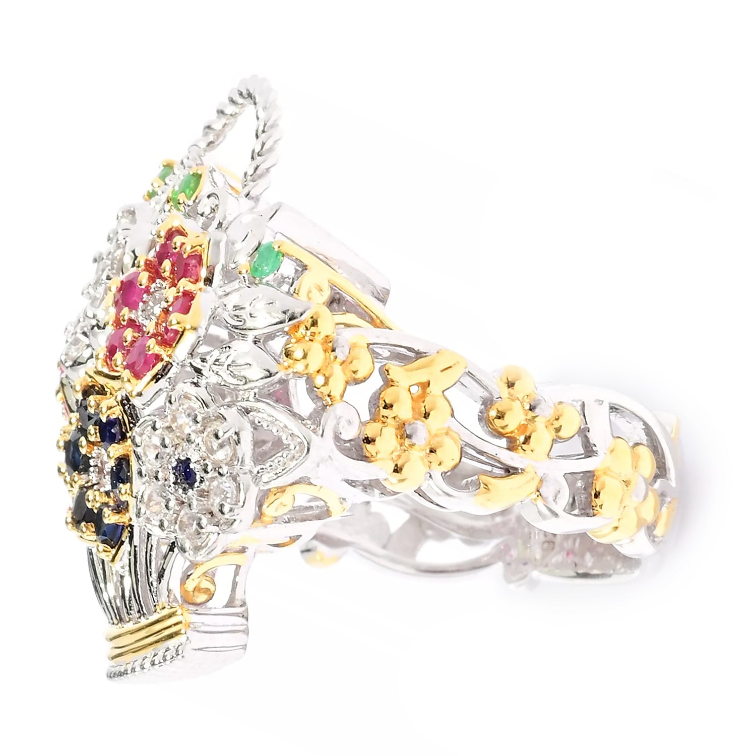 Gems en Vogue Royal Jewels 1.59ctw Multi Gemstones "Flower Basket" Ring