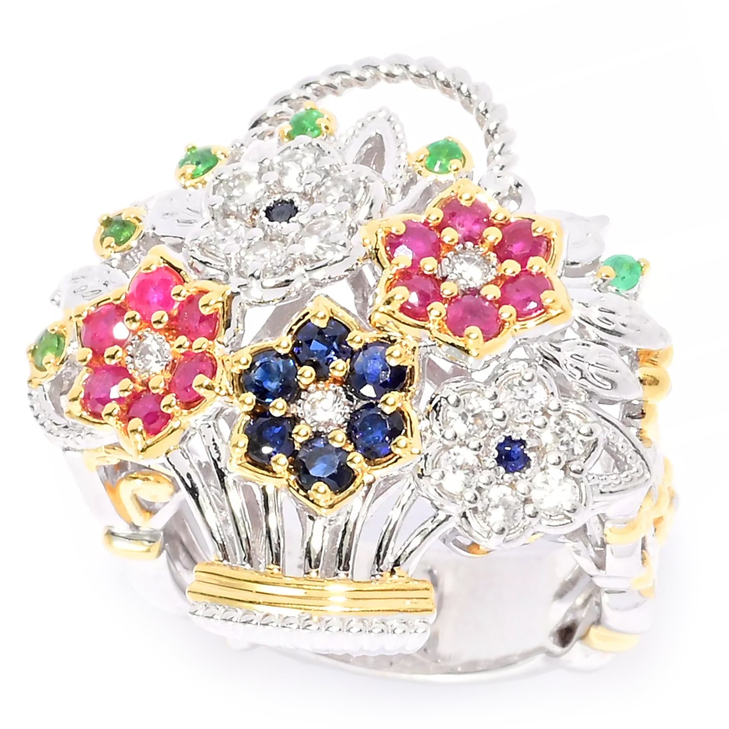 Gems en Vogue Royal Jewels 1.59ctw Multi Gemstones "Flower Basket" Ring