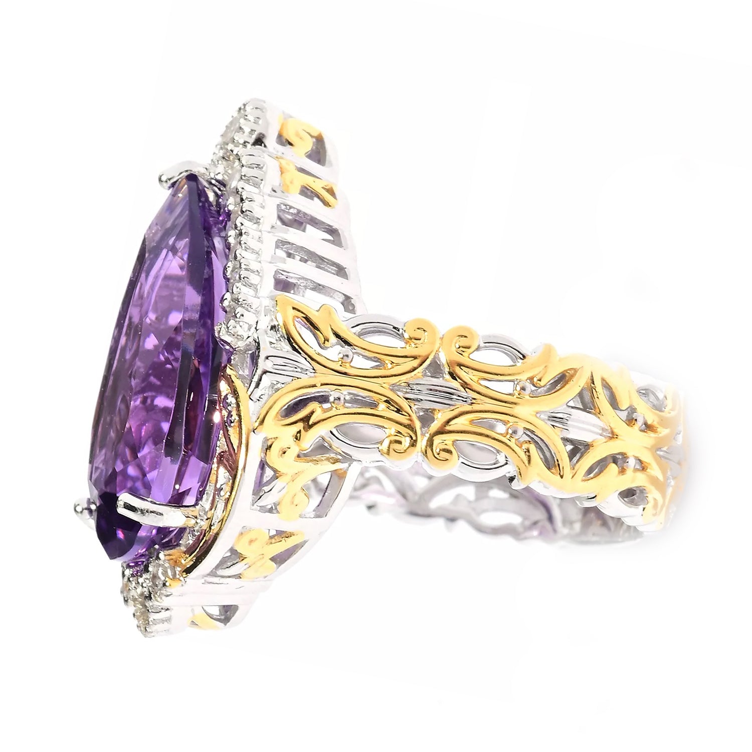 Gems en Vogue Royal Jewels 7.77ctw Purple Amethyst & White Zircon "Duchess" Ring