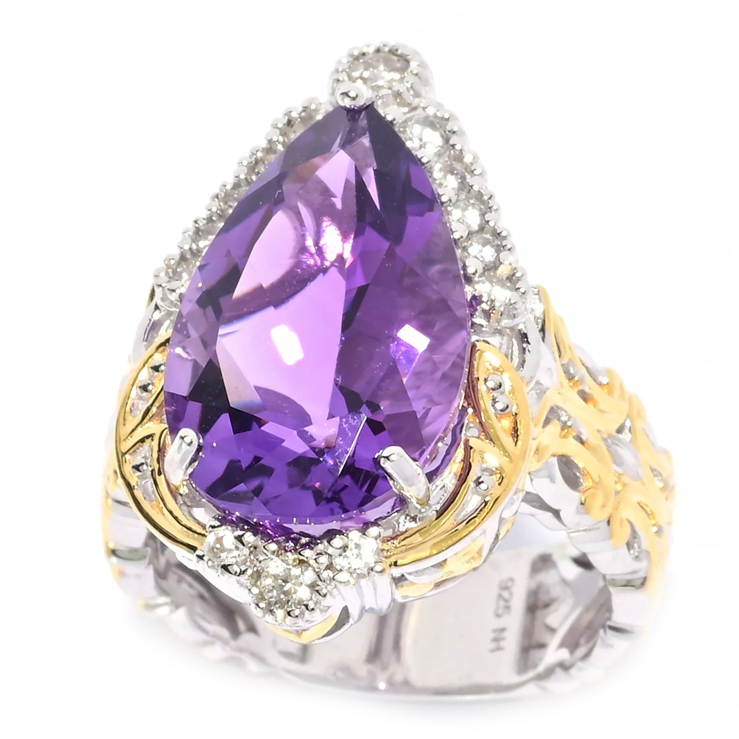 Gems en Vogue Royal Jewels 7.77ctw Purple Amethyst & White Zircon "Duchess" Ring