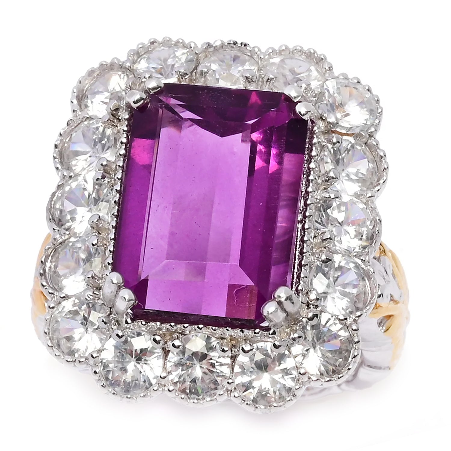 Gems en Vogue 13.81ctw Fuchsia Pink Fluorite & White Zircon Ring