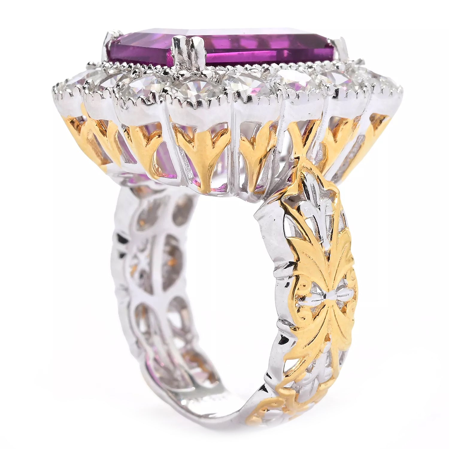 Gems en Vogue 13.81ctw Fuchsia Pink Fluorite & White Zircon Ring