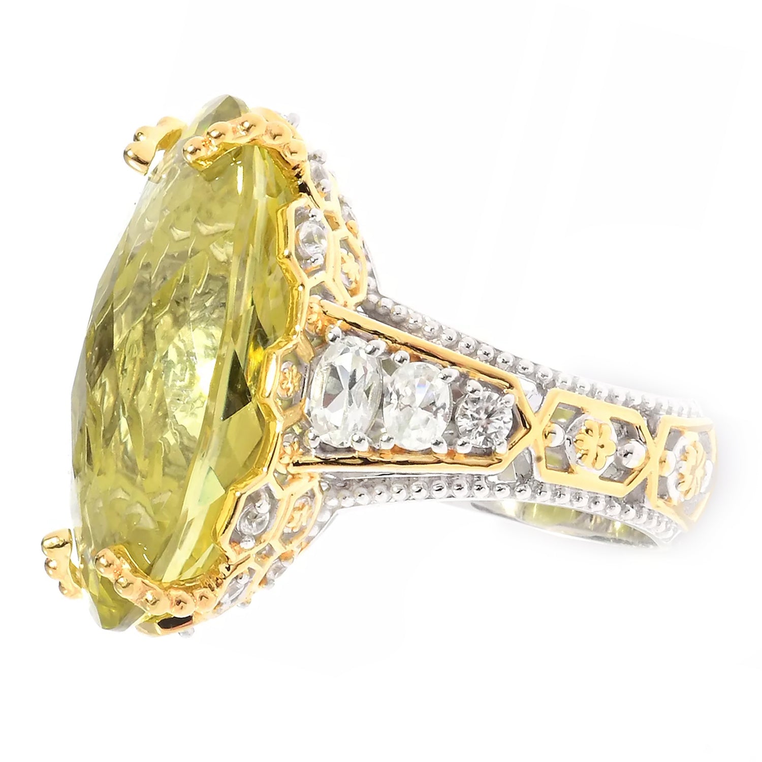 Gems en Vogue Royal Jewels 24.45ctw Ouro Verde & White Zircon Honker Ring