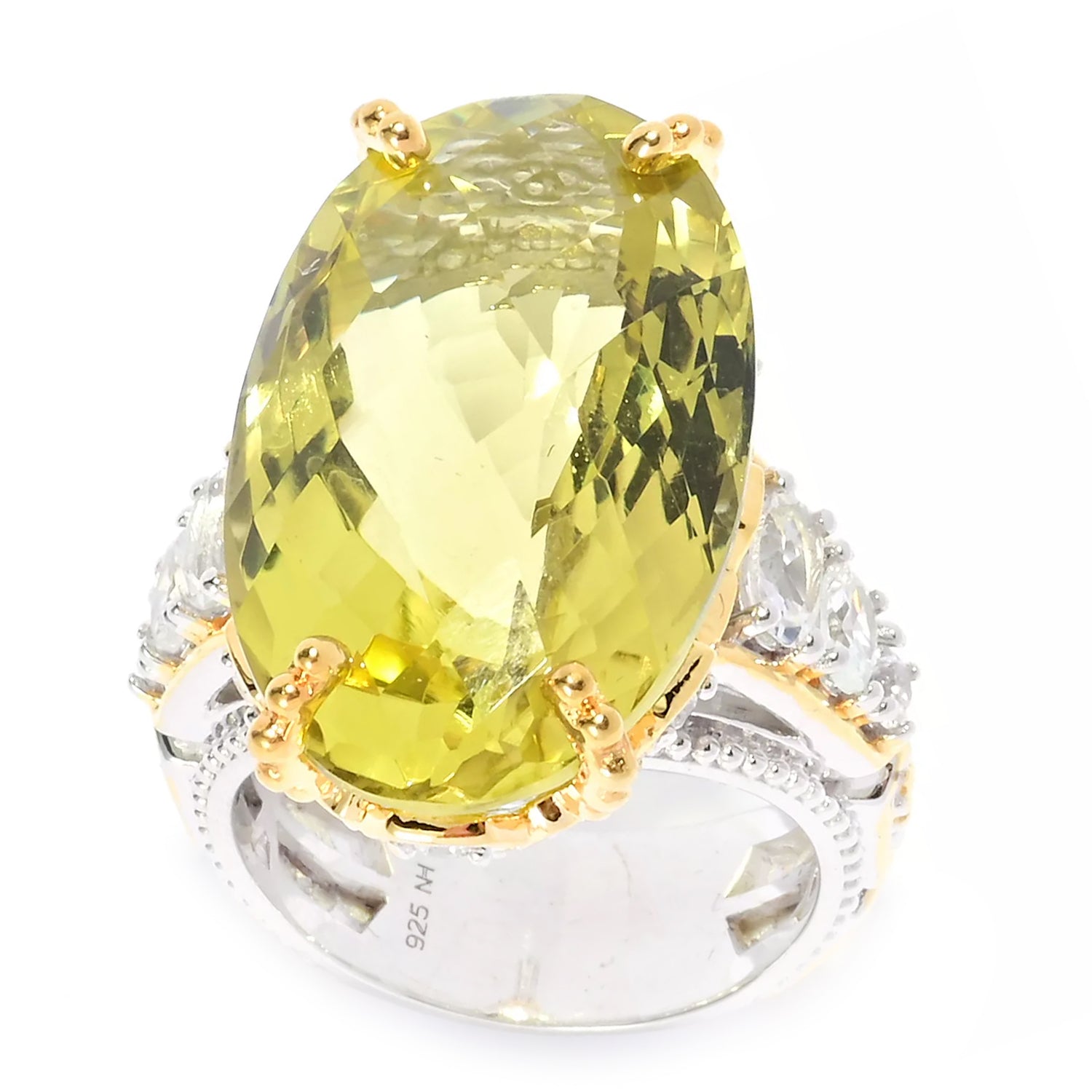 Gems en Vogue Royal Jewels 24.45ctw Ouro Verde & White Zircon Honker Ring