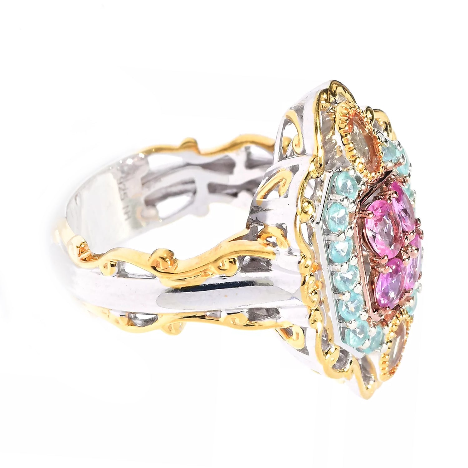 Gems en Vogue 1.61ctw Champagne & Pink Sapphire with Paraiba Apatite Ring