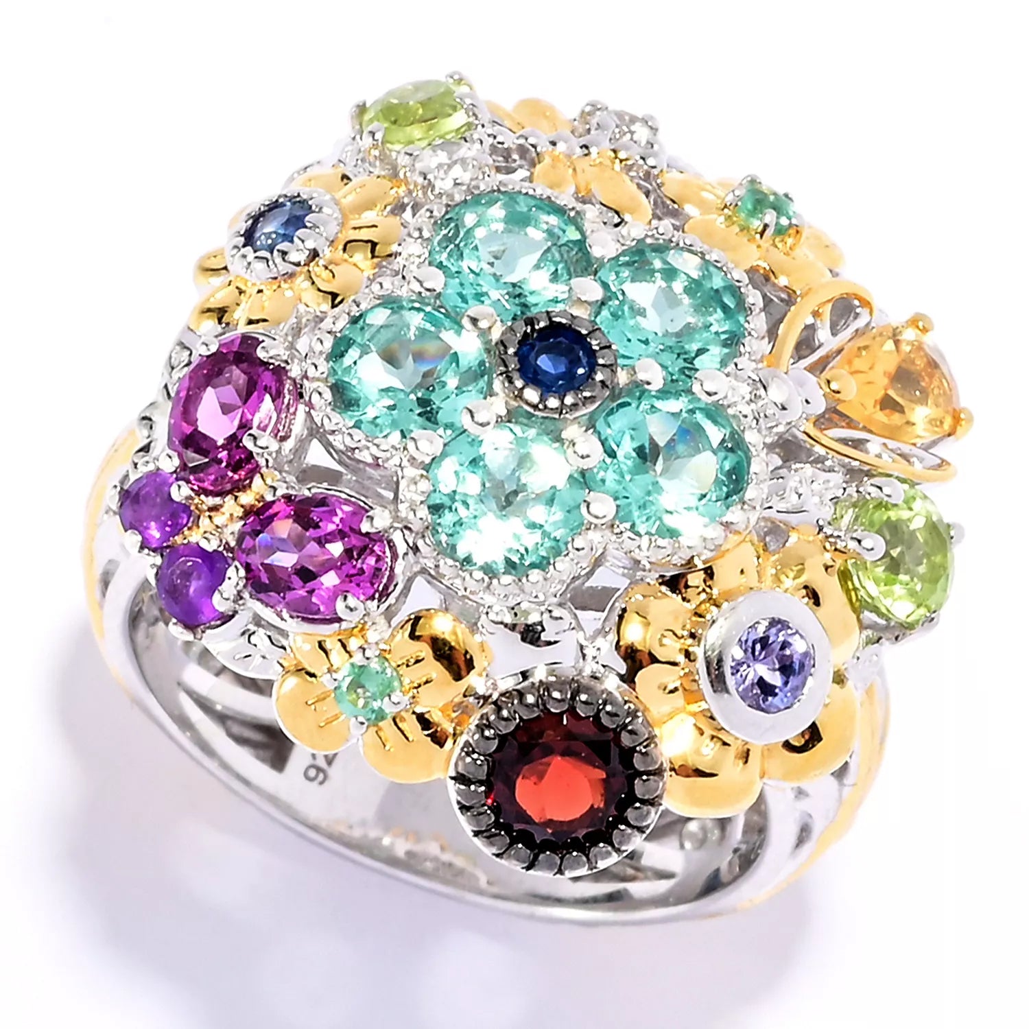 Gems en Vogue 3.00ctw Multi Gemstones Flower & Butterfly Ring