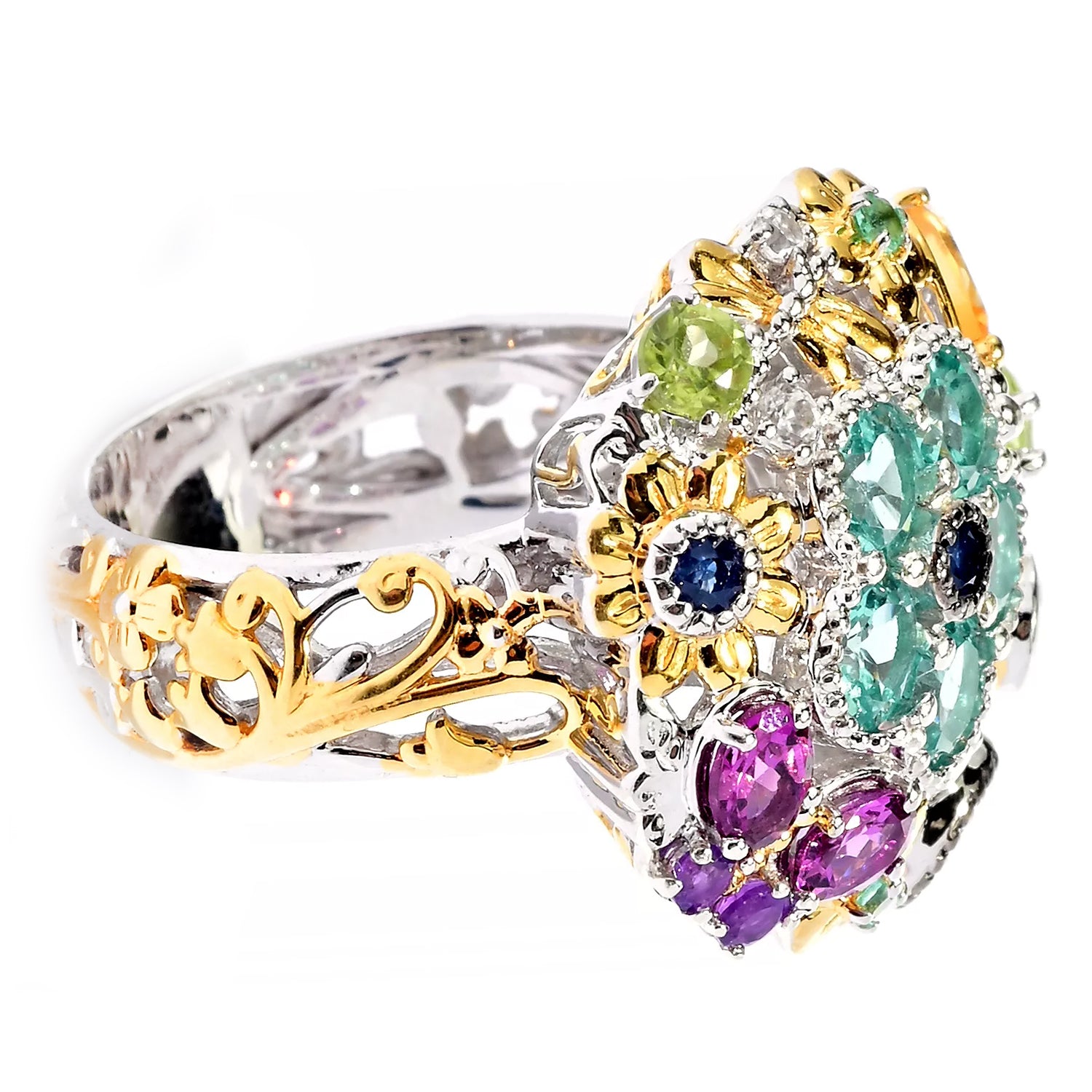 Gems en Vogue 3.00ctw Multi Gemstones Flower & Butterfly Ring