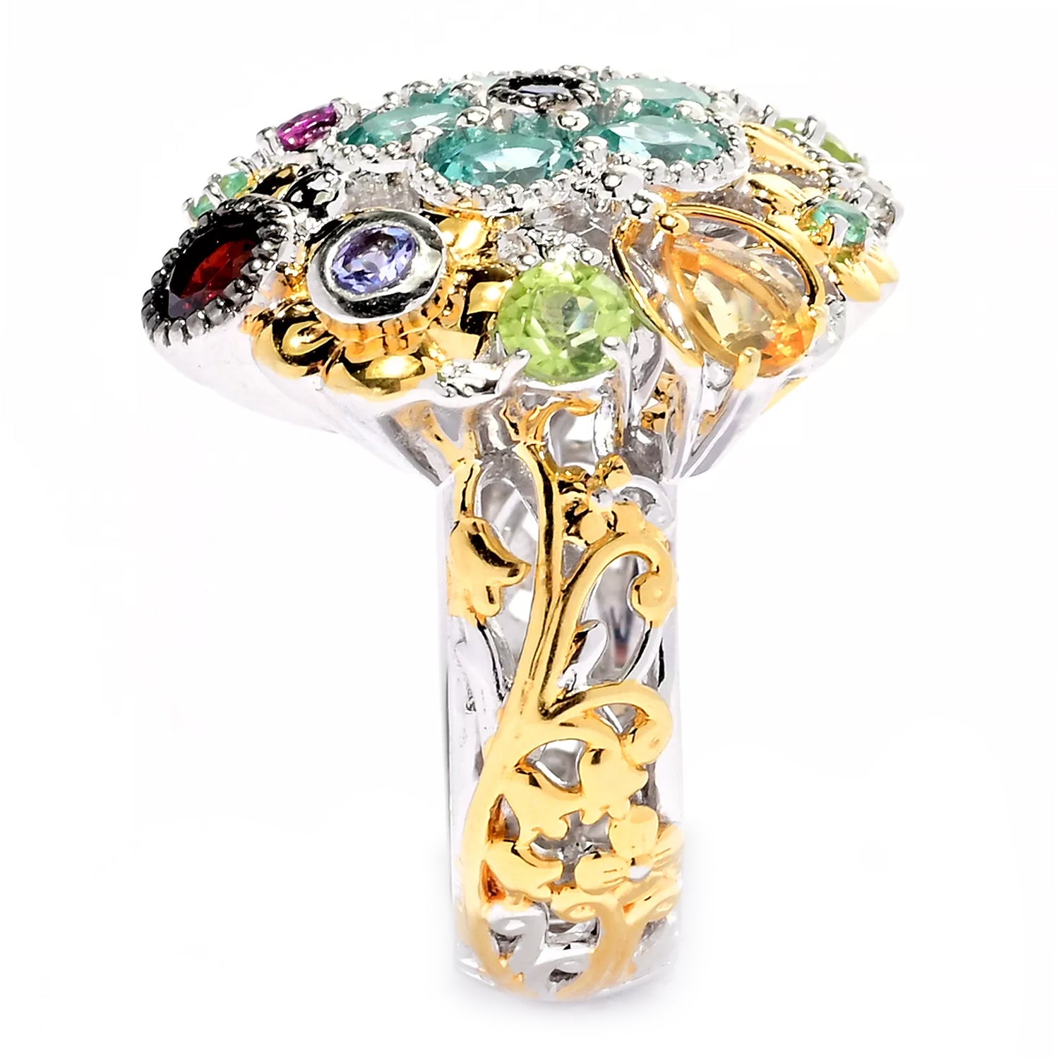 Gems en Vogue 3.00ctw Multi Gemstones Flower & Butterfly Ring