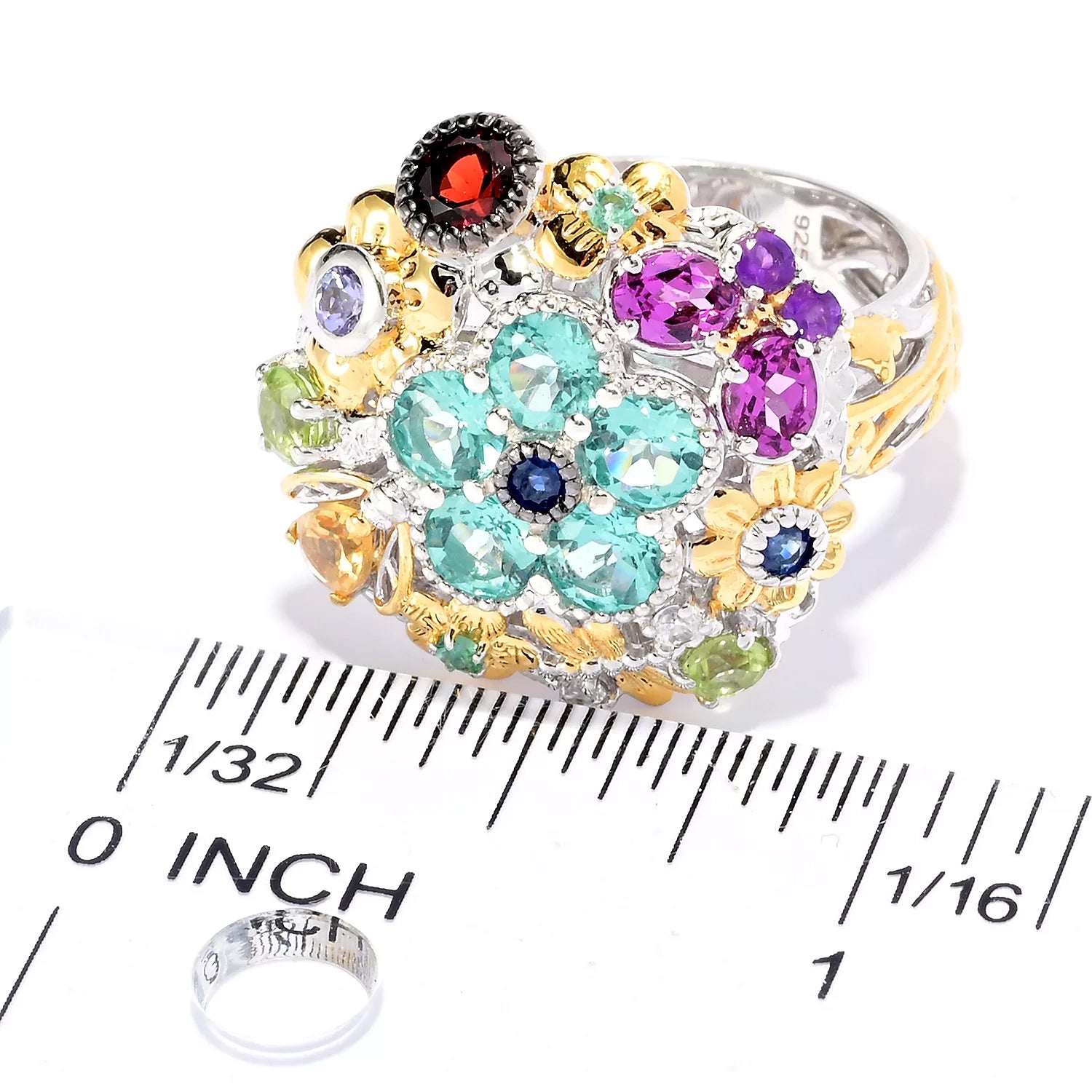 Gems en Vogue 3.00ctw Multi Gemstones Flower & Butterfly Ring