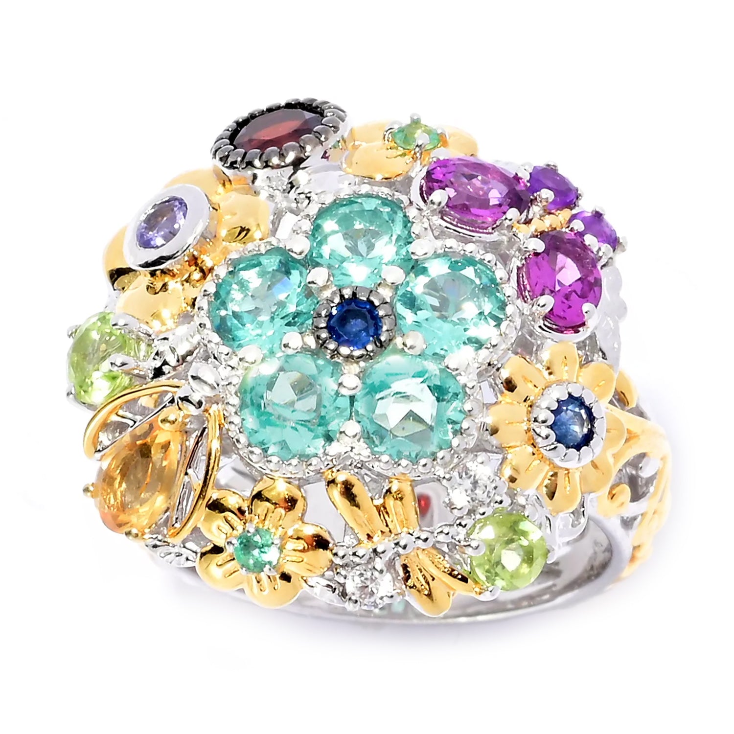 Gems en Vogue 3.00ctw Multi Gemstones Flower & Butterfly Ring