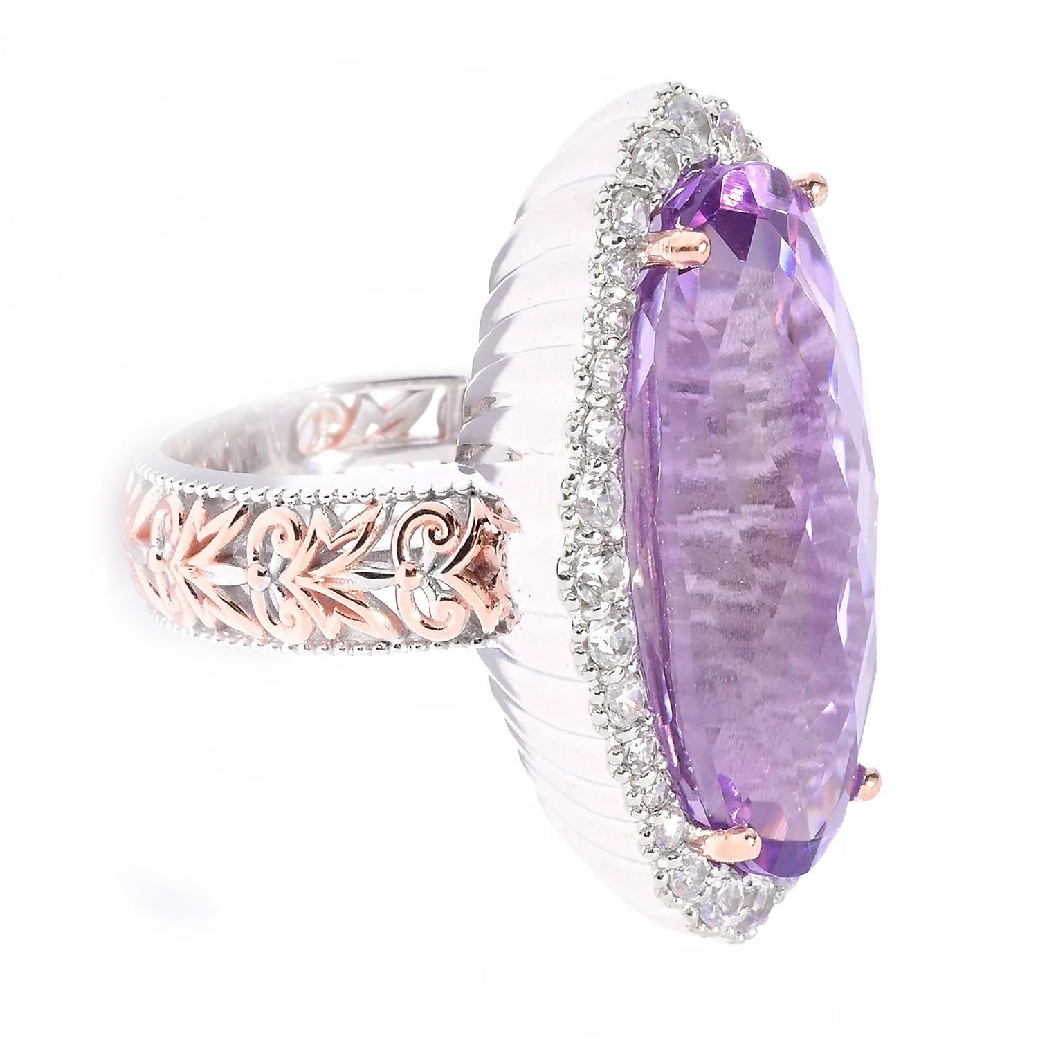 Gems en Vogue 20.39ctw Pink Amethyst & White Zircon Honker Ring