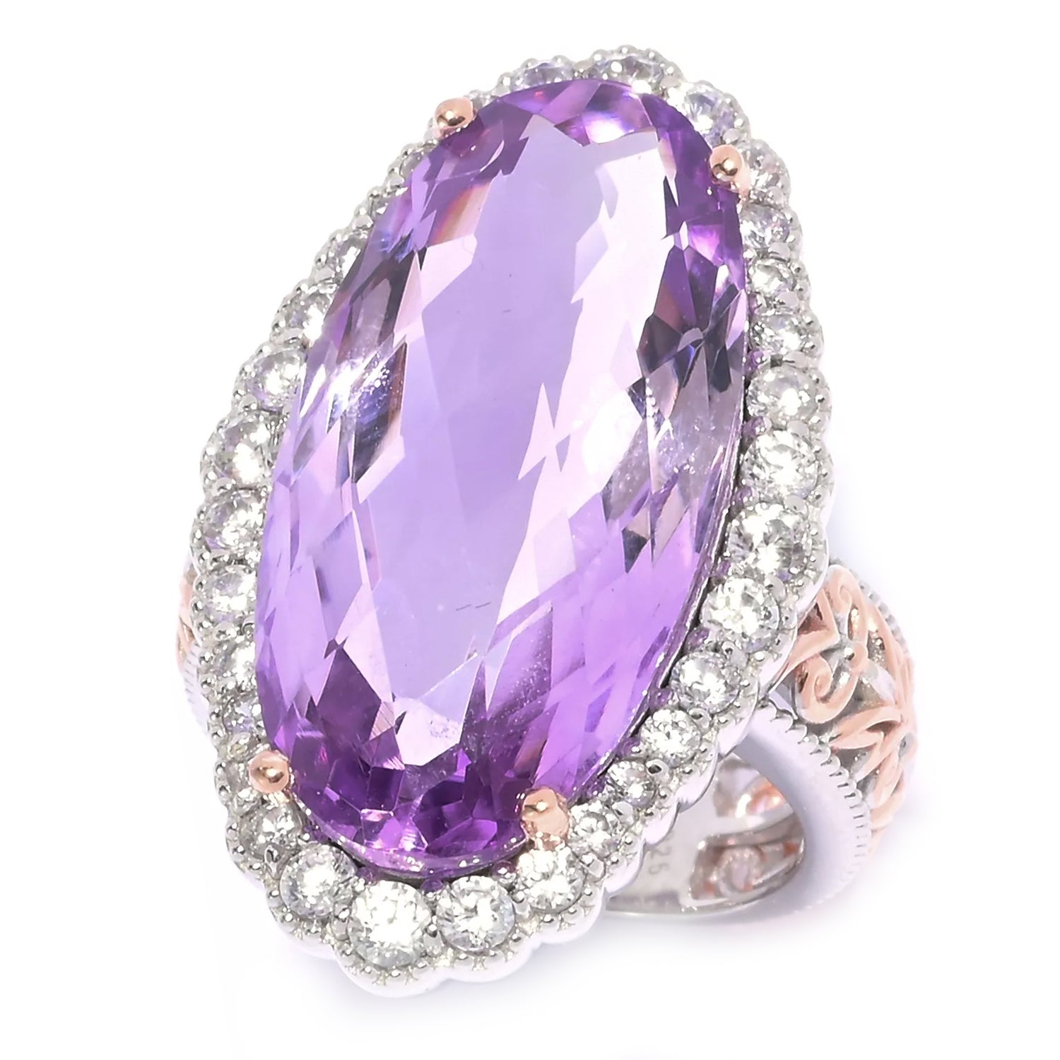 Gems en Vogue 20.39ctw Pink Amethyst & White Zircon Honker Ring