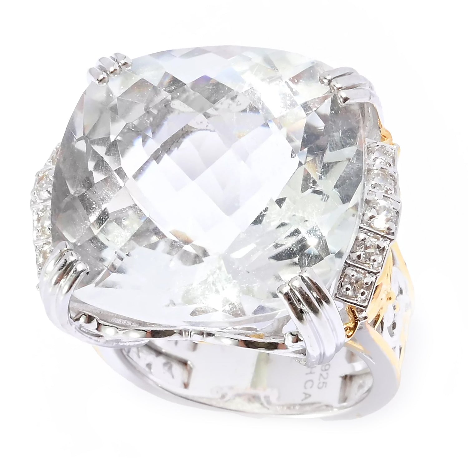 Gems en Vogue 30.98ctw Clear Quartz & White Zircon Honker Ring