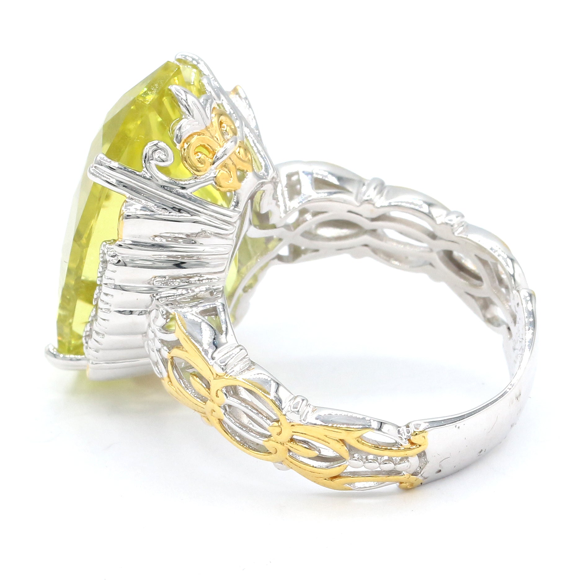 Gems en Vogue 22.97ctw Special Cut Ouro Verde & White Zircon Honker Ring