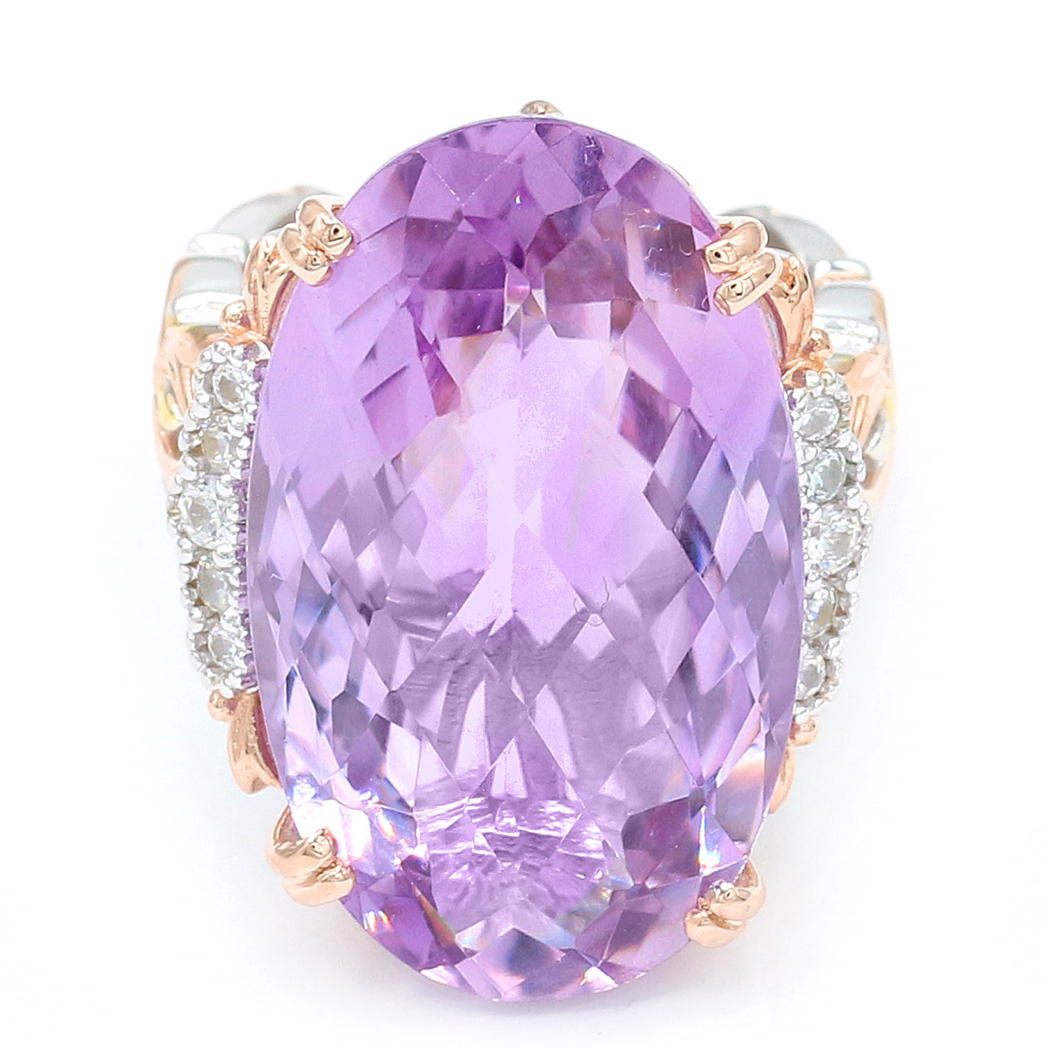 Gems en Vogue 22.28ctw Pink Amethyst & White Zircon Honker Ring