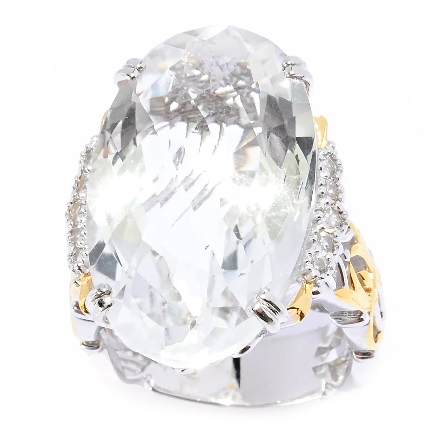 Gems en Vogue 26.33ctw Clear Quartz & White Zircon Honker Ring