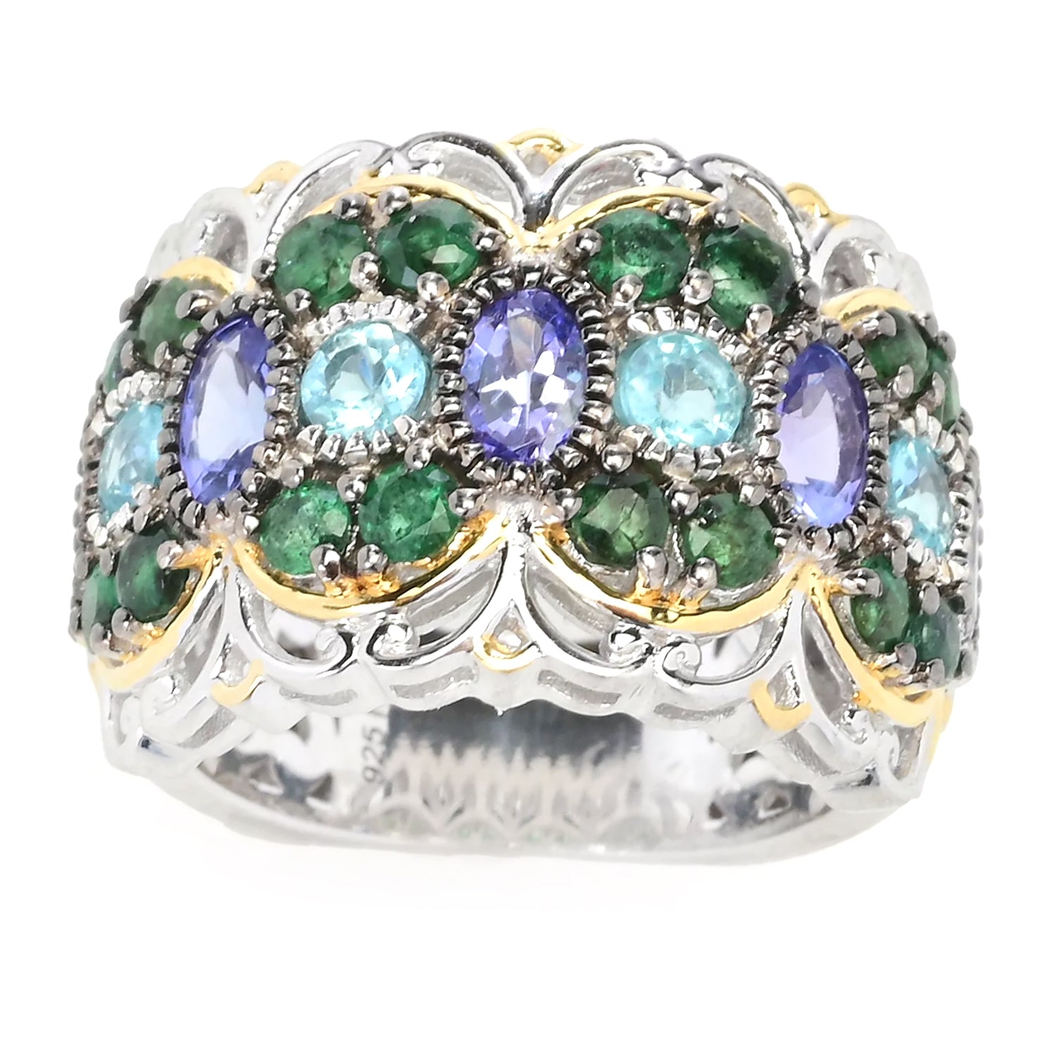 Gems en Vogue 2.94ctw Grizzly Emerald, Tanzanite & Paraiba Apatite Ring