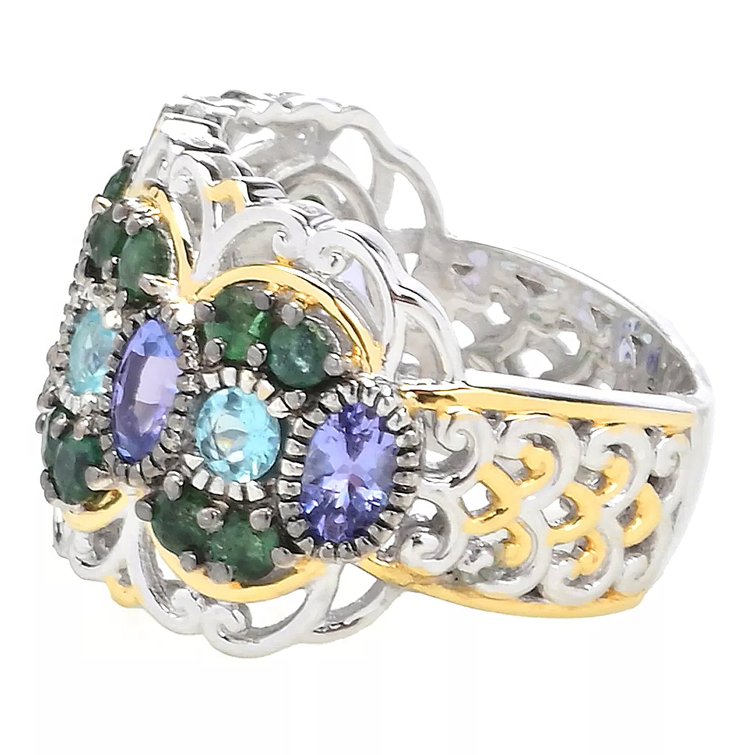 Gems en Vogue 2.94ctw Grizzly Emerald, Tanzanite & Paraiba Apatite Ring