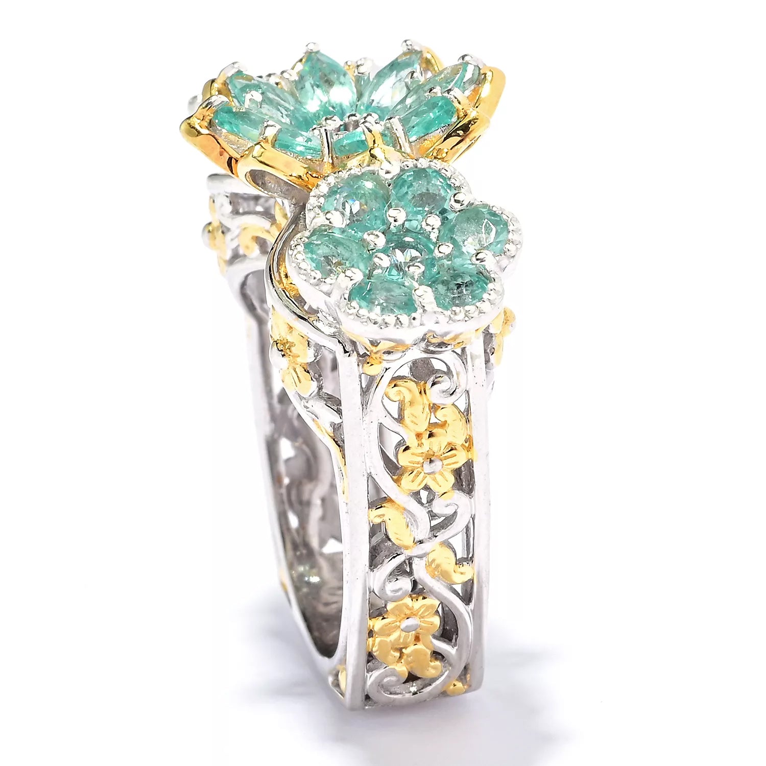 Gems en Vogue 2.84ctw Dauphin Apatite & Pink Sapphire Flower Ring