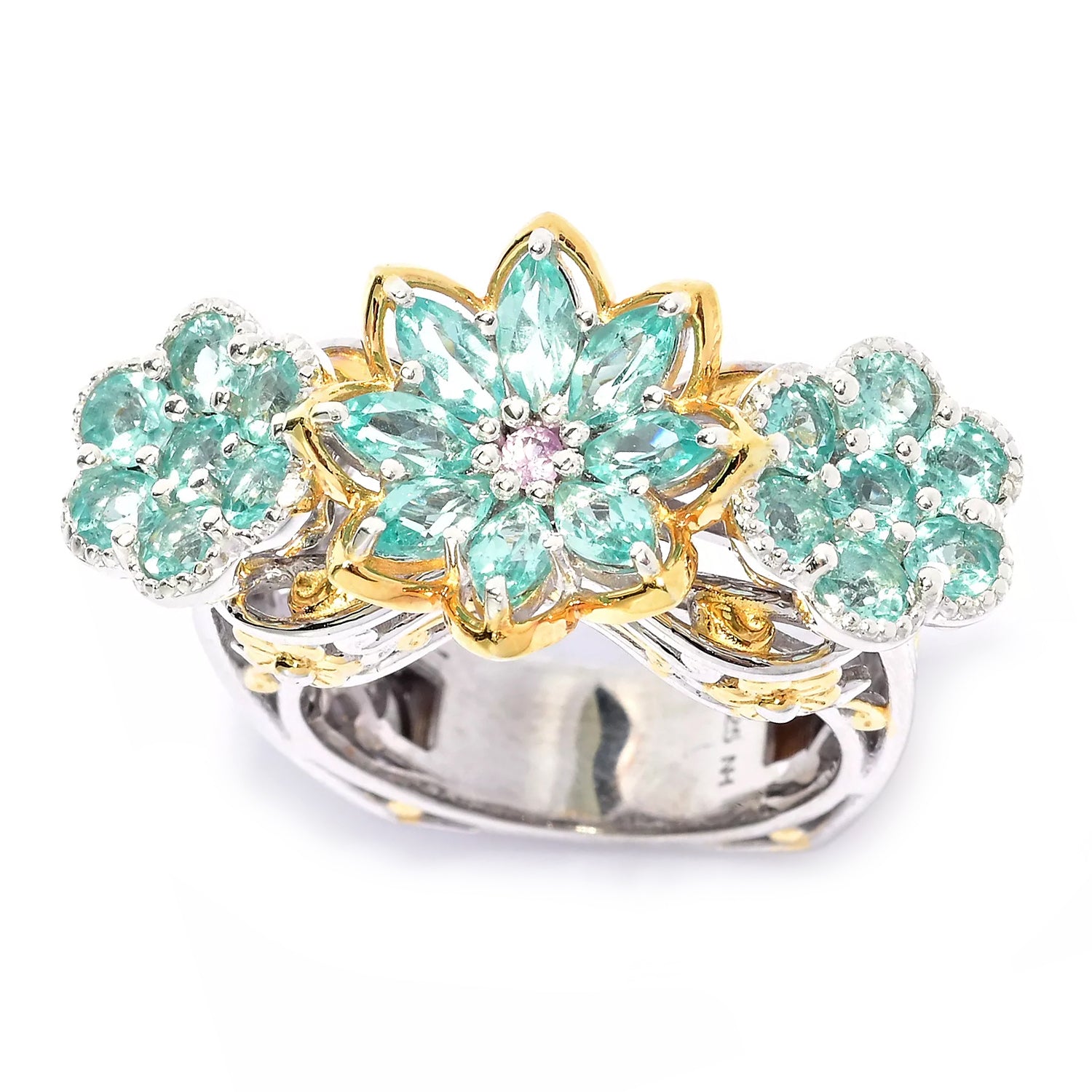 Gems en Vogue 2.84ctw Dauphin Apatite & Pink Sapphire Flower Ring