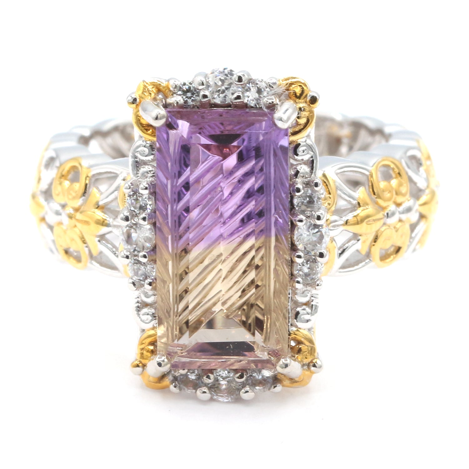 Gems en Vogue 4.13ctw Fancy Cut Ametrine & White Zircon Ring