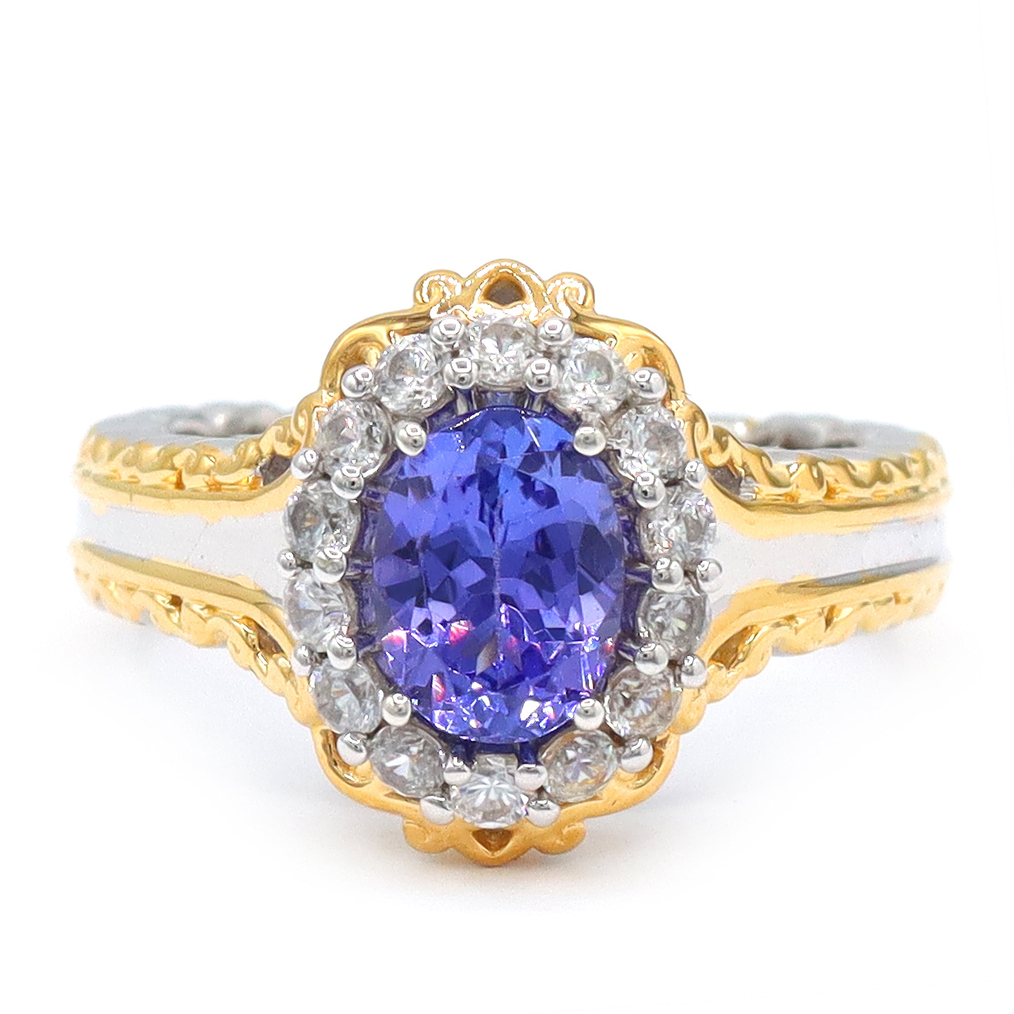 Gems en Vogue 24K Palladium Silver 1.77ctw Tanzanite & White Zircon Halo Ring