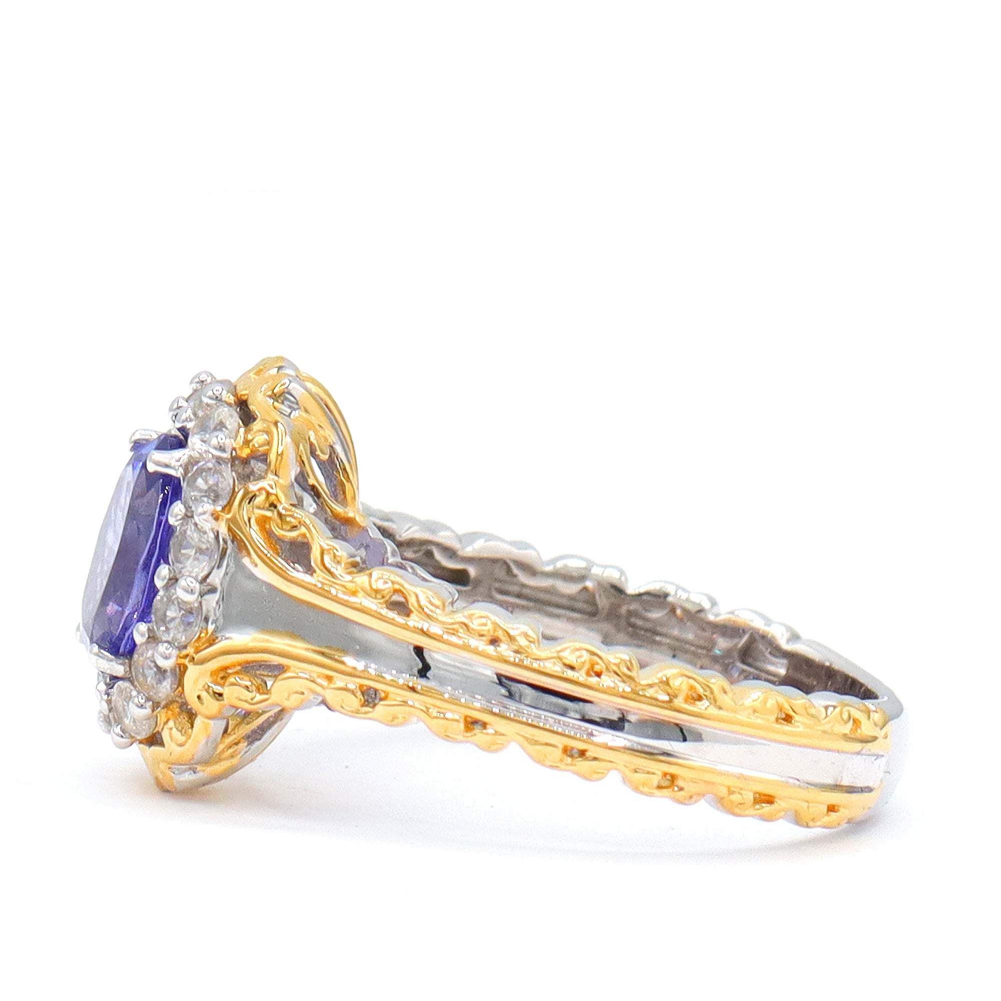 Gems en Vogue 24K Palladium Silver 1.77ctw Tanzanite & White Zircon Halo Ring