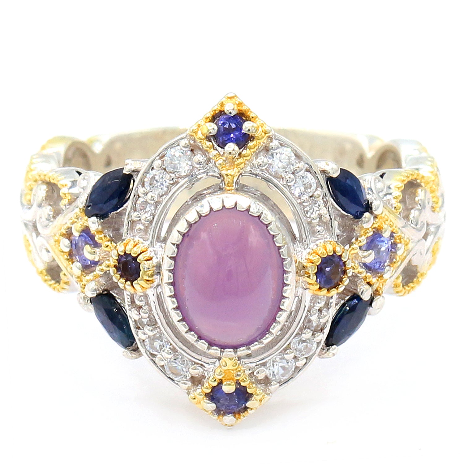 Gems en Vogue One-of-a-Kind Lavender Chalcedony, Iolite & White Zircon Ring