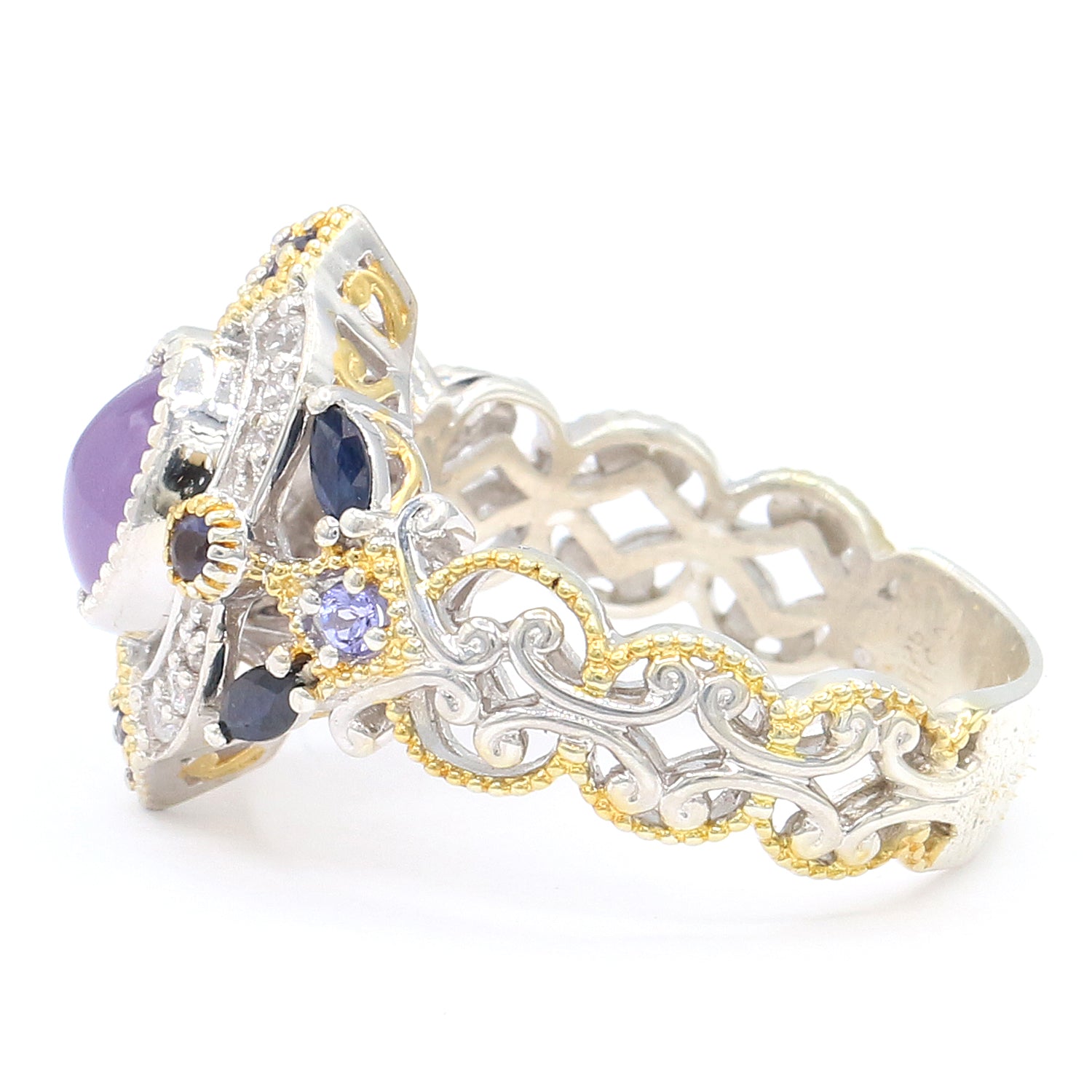 Gems en Vogue One-of-a-Kind Lavender Chalcedony, Iolite & White Zircon Ring